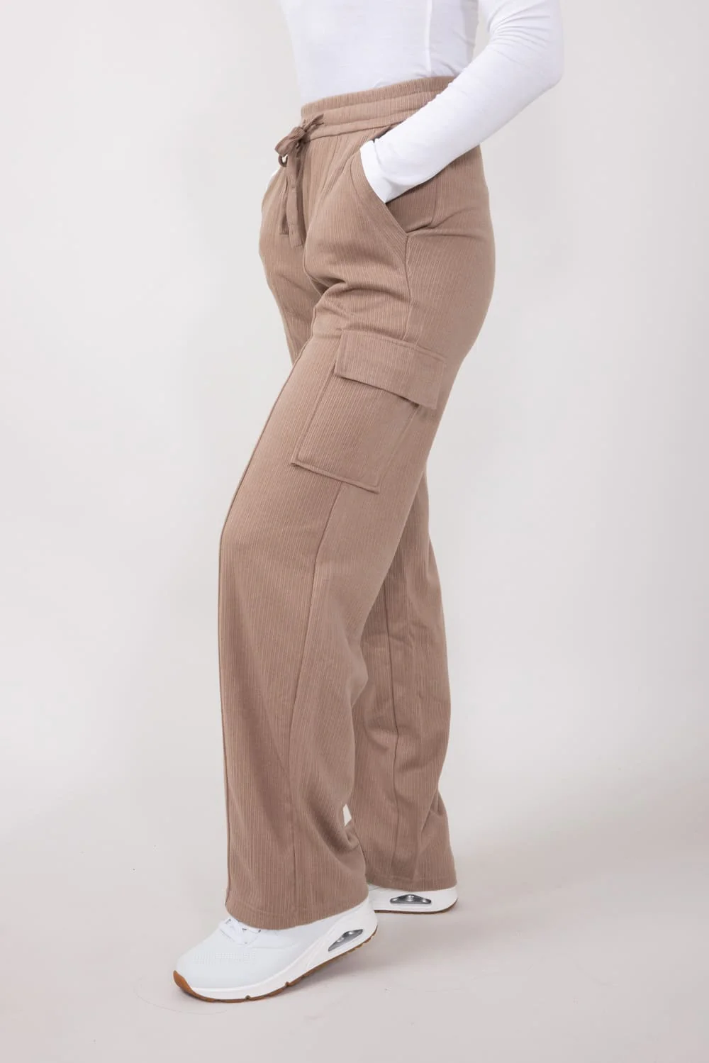 Drawstring Cargo Sweatpants for Women in Taupe | CARGO-TR1-TAUPE - Image 3