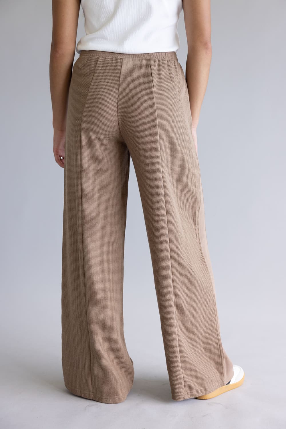 Drawstring Waffle Knit Lounge Pants for Women in Mocha | HF25F174-MOCHA - Image 2