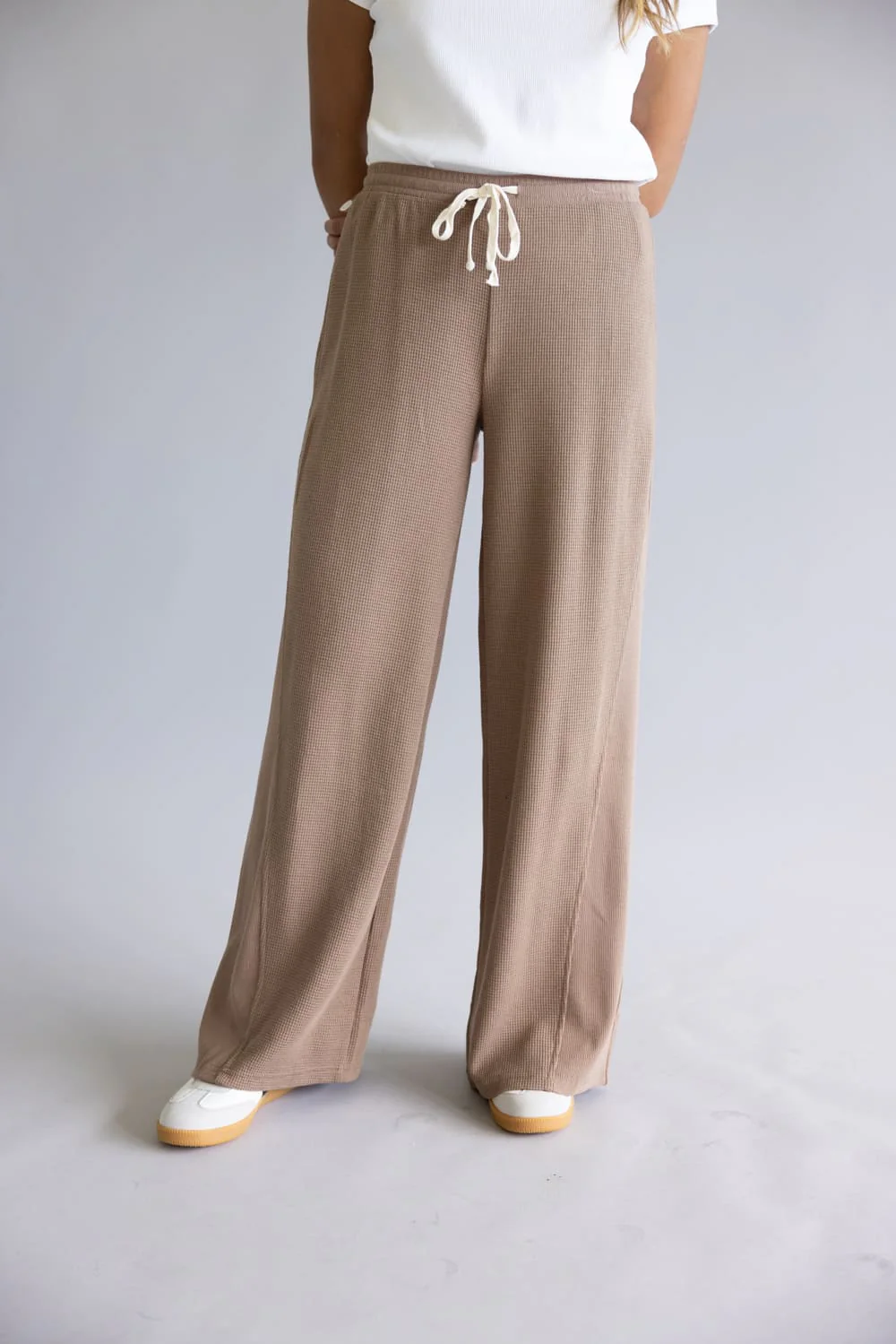 Drawstring Waffle Knit Lounge Pants for Women in Mocha | HF25F174-MOCHA - Image 4
