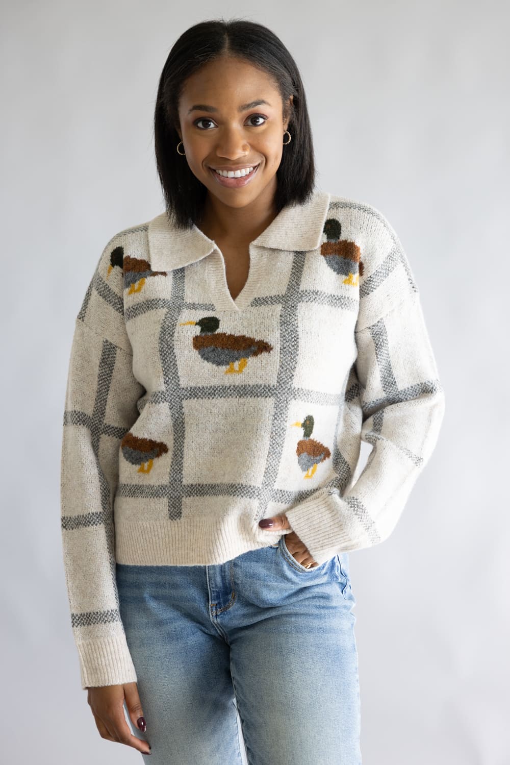 Duck Johnny Collar Sweater for Women in Taupe | K5735-TAUPE - Image 2