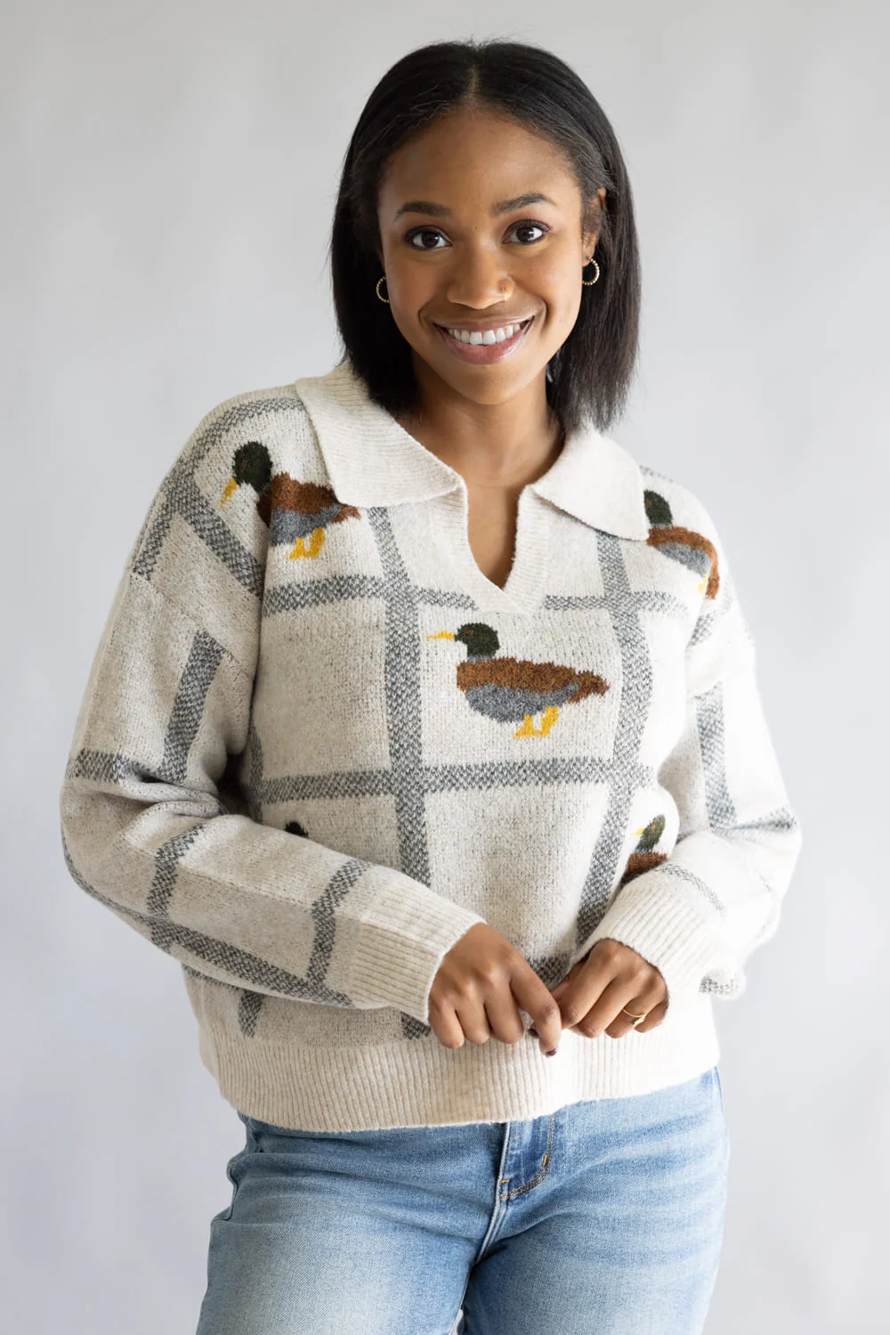 Duck Johnny Collar Sweater for Women in Taupe | K5735-TAUPE - Image 4
