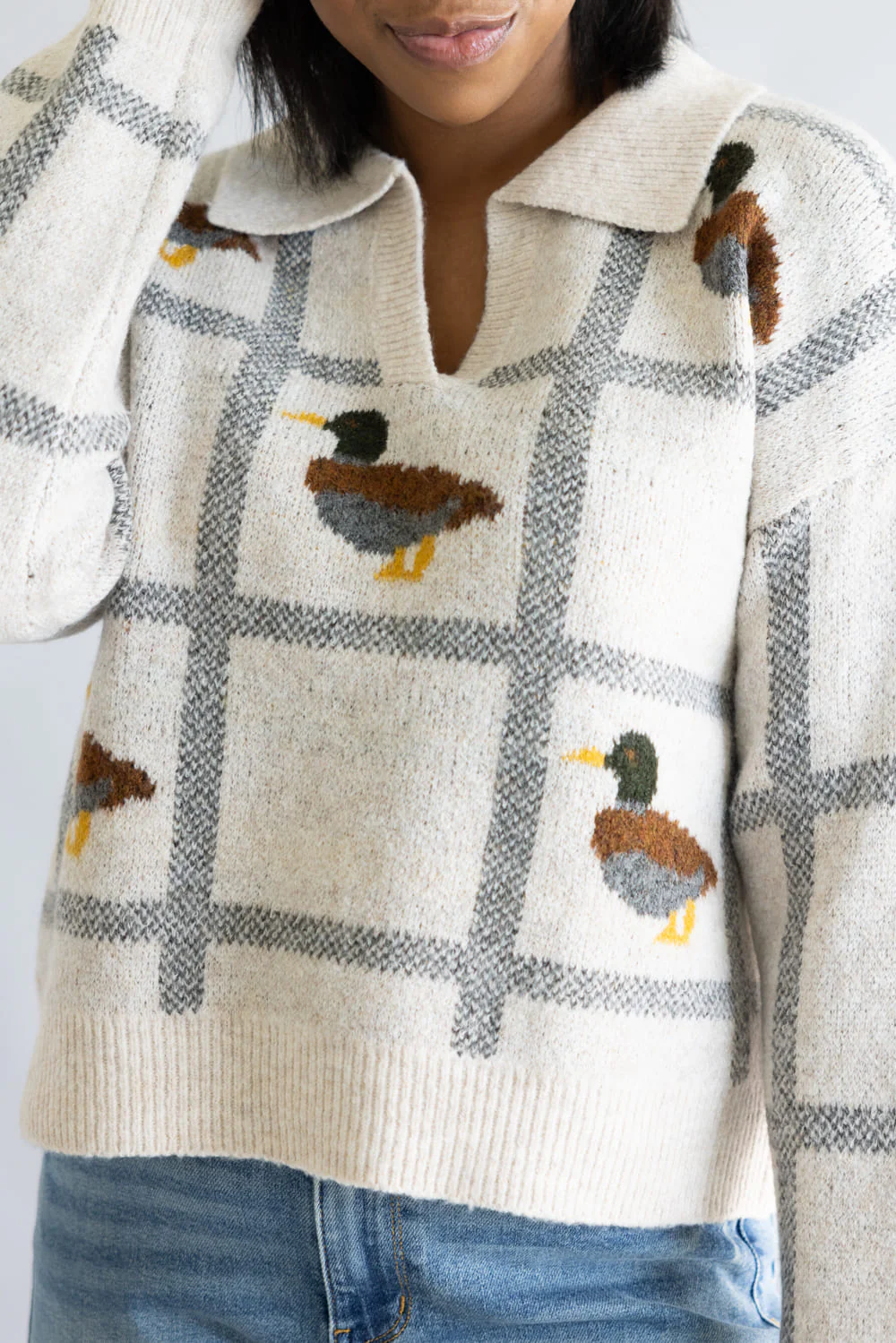 Duck Johnny Collar Sweater for Women in Taupe | K5735-TAUPE - Image 5