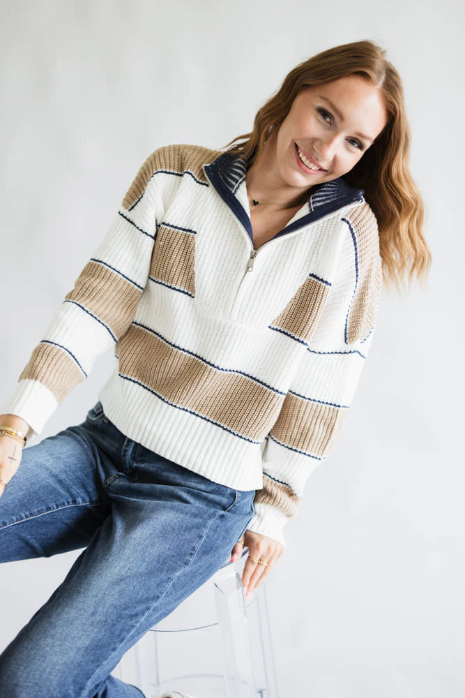 Elan Half Zip Sweater for Women in Ivory | SWS11476-CAM - Image 2