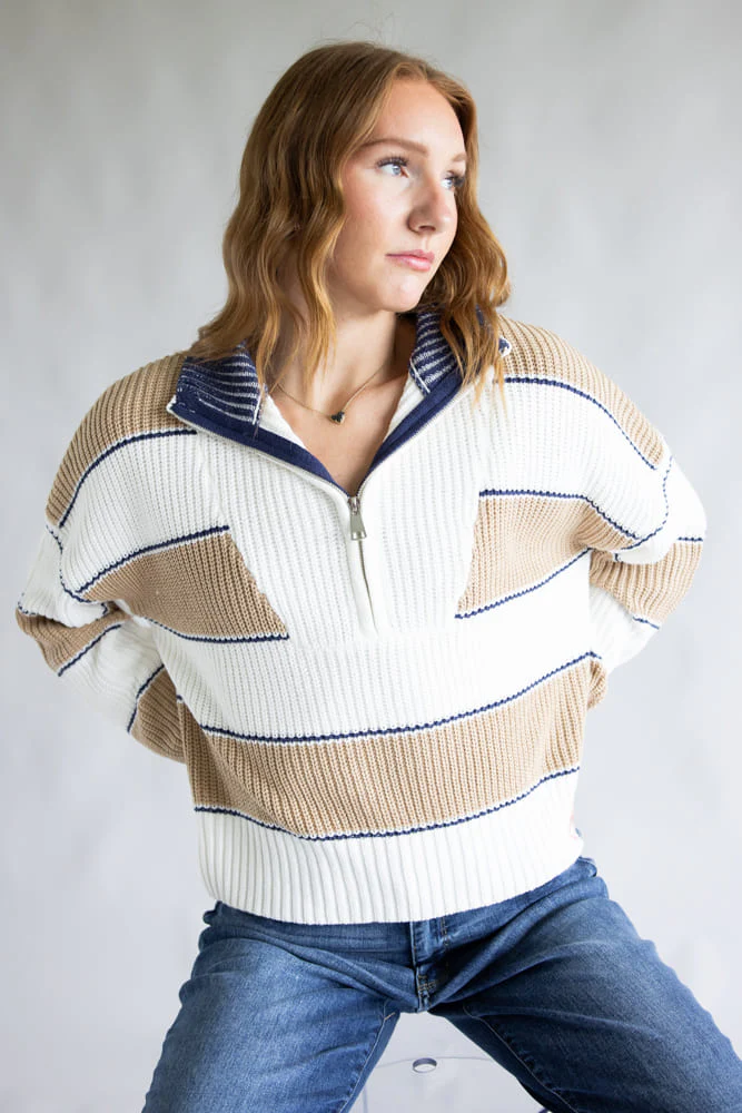 Elan Half Zip Sweater for Women in Ivory | SWS11476-CAM - Image 3
