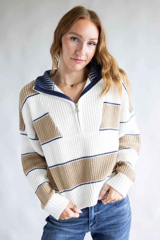 Elan Half Zip Sweater for Women in Ivory | SWS11476-CAM - Image 5