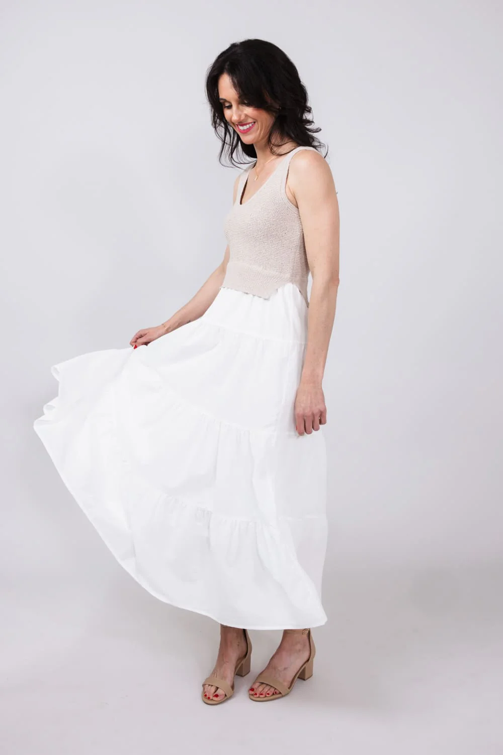 Elan Knit Mix Maxi Dress for Women in Natural/White | SWV5772-WHTNAT - Image 3