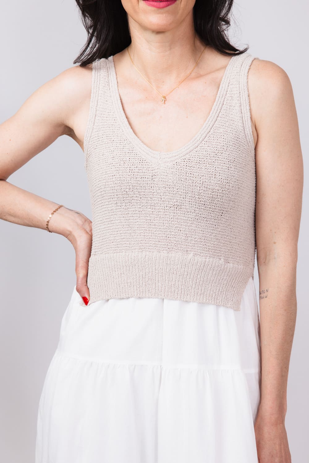 Elan Knit Mix Maxi Dress for Women in Natural/White | SWV5772-WHTNAT - Image 4