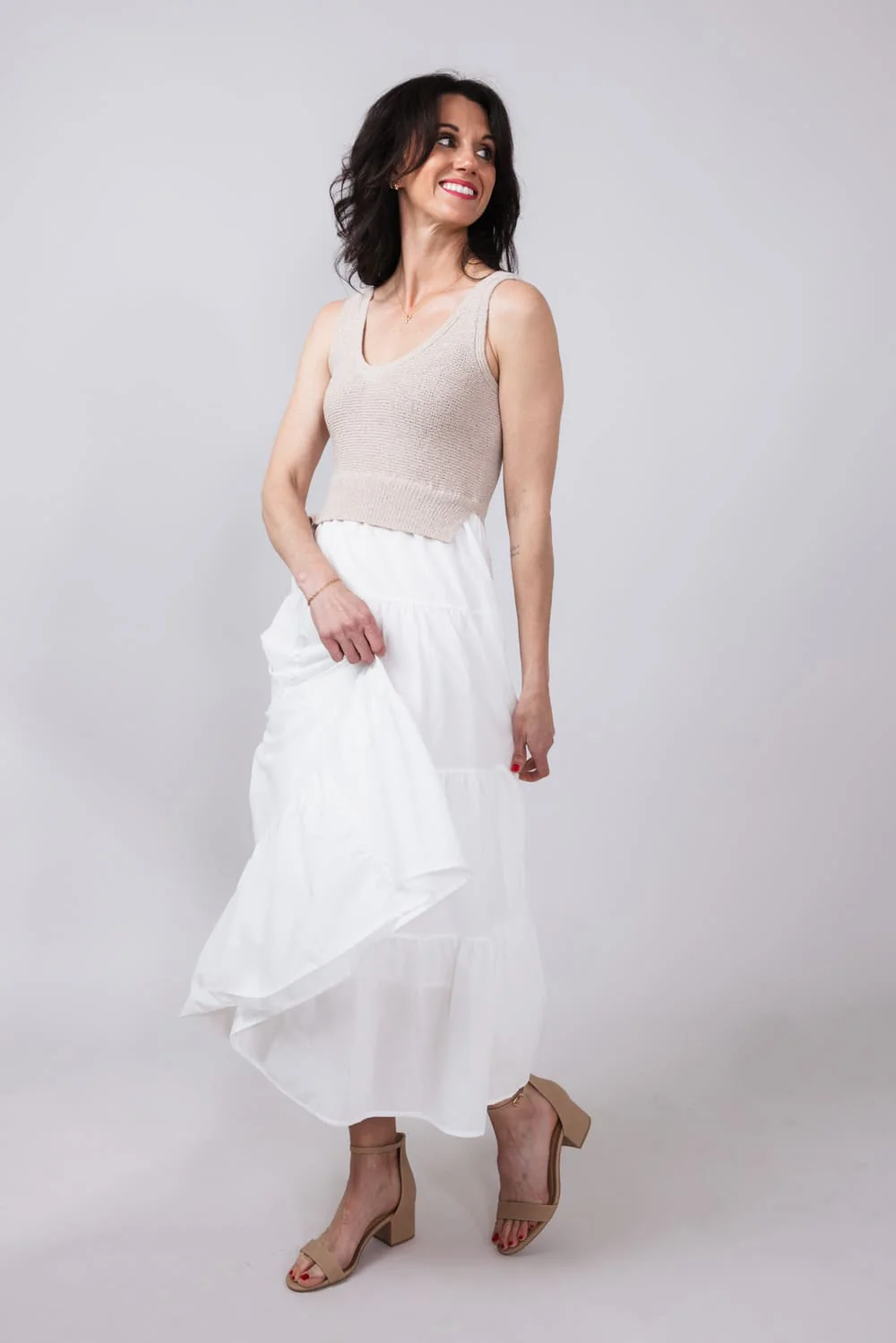 Elan Knit Mix Maxi Dress for Women in Natural/White | SWV5772-WHTNAT - Image 6