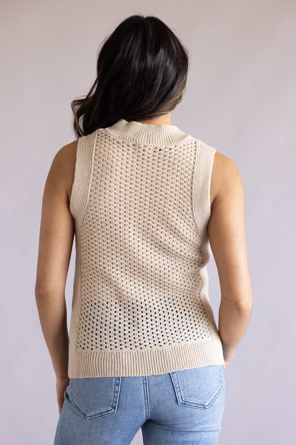 Elan Open Knit Sweater Tank for Women in Sand | SW11617-SAN - Image 3