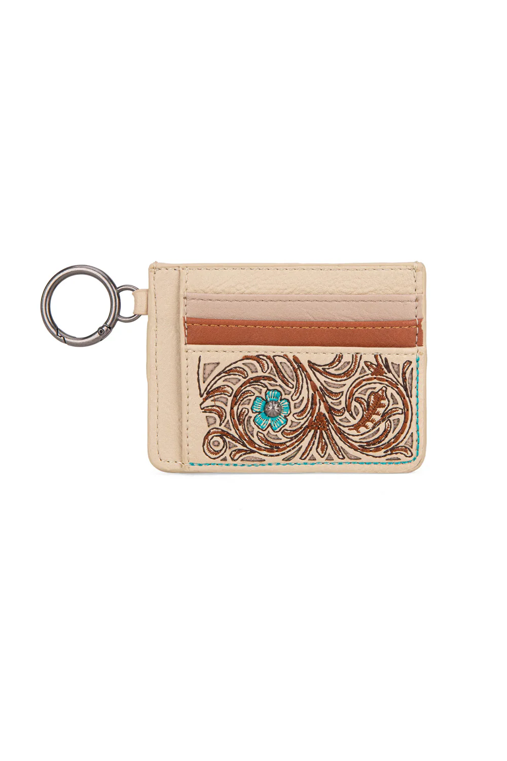 Embroidered Floral Card Holder in Tan | MW1313-W014-TN - Image 2