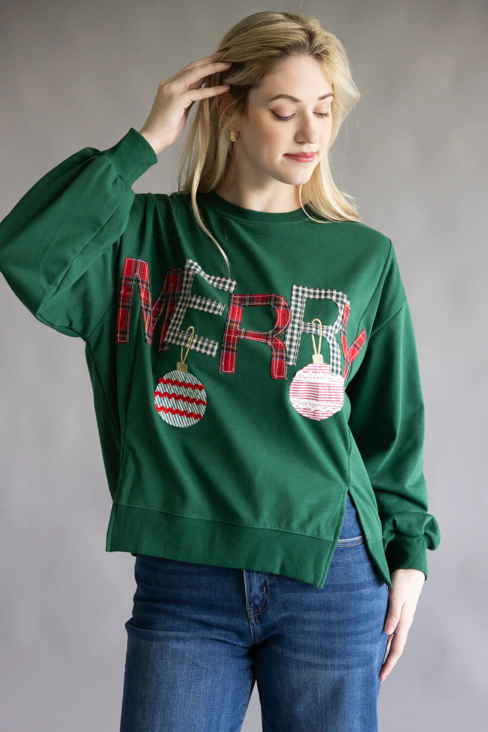 Embroidered Merry Pullover for Women in Hunter Green | CT34470-HUNTERGREEN - Image 3
