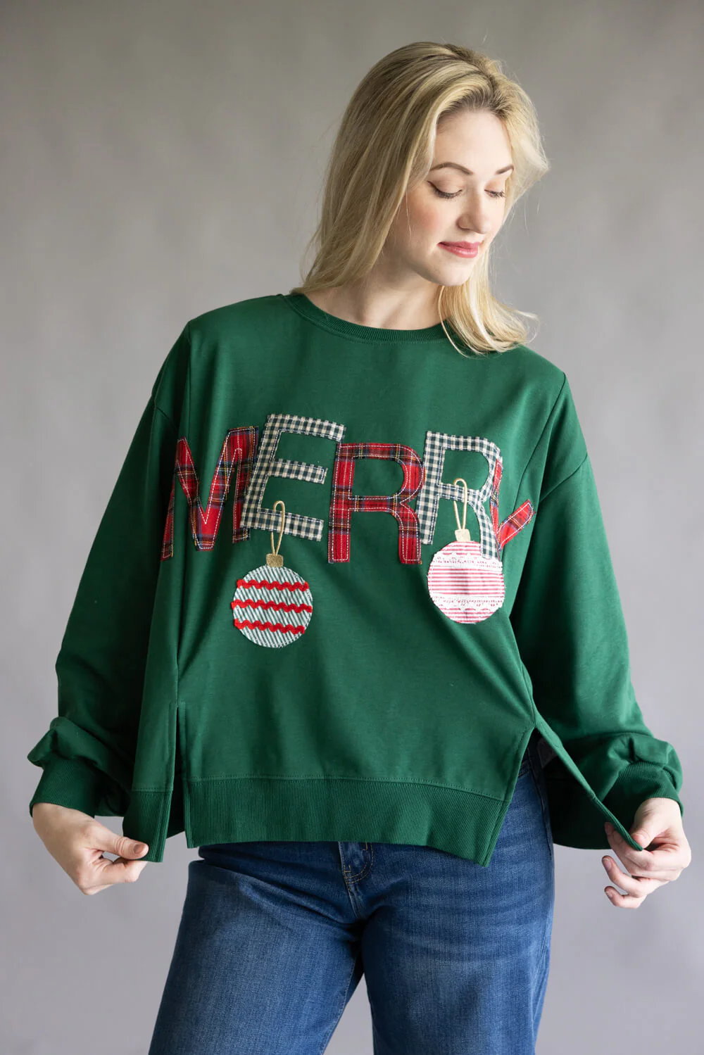 Embroidered Merry Pullover for Women in Hunter Green | CT34470-HUNTERGREEN - Image 4