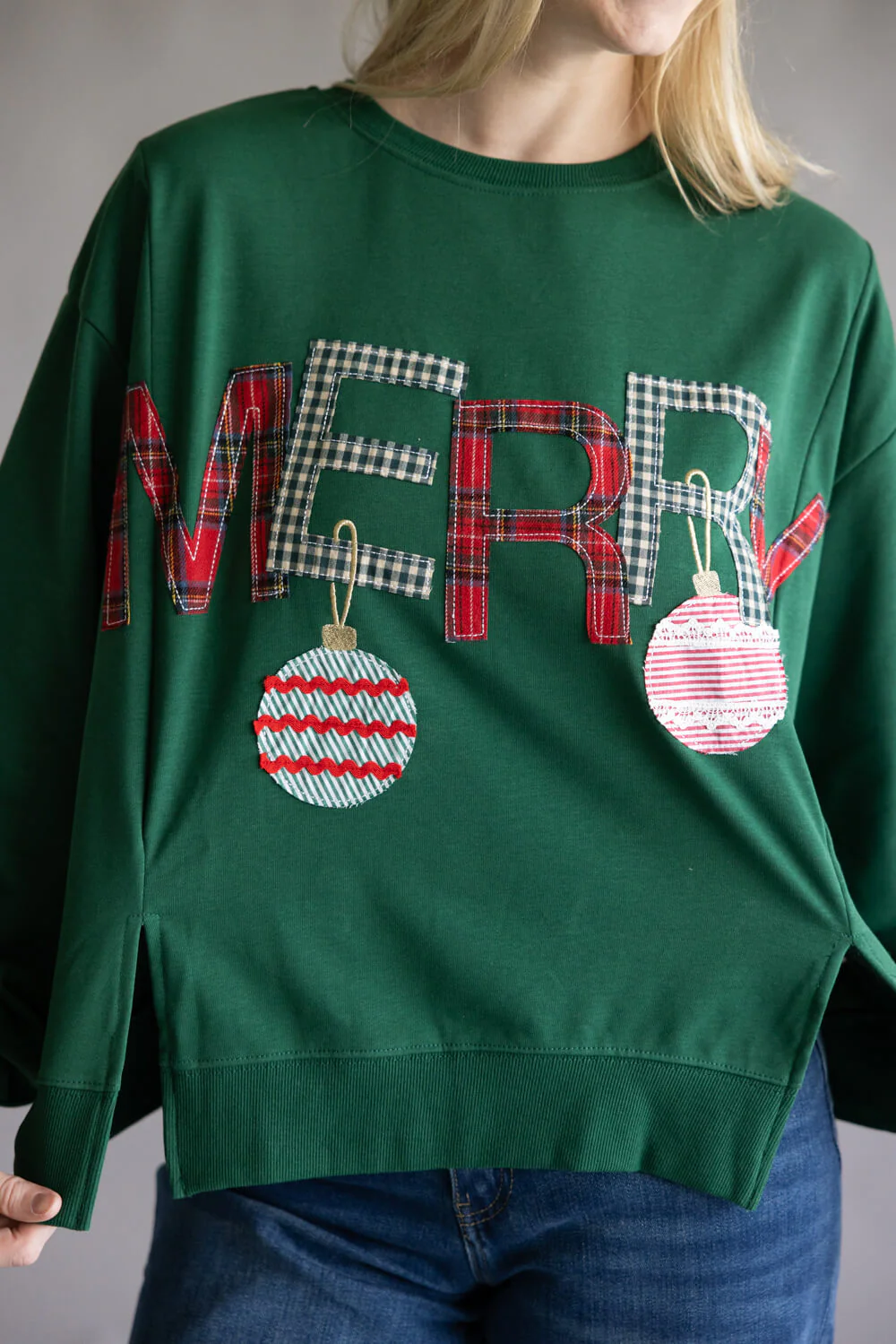 Embroidered Merry Pullover for Women in Hunter Green | CT34470-HUNTERGREEN - Image 5
