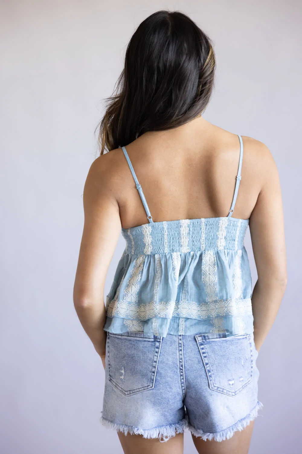 Embroidered Peplum Top for Women in Light Blue | IM8566-LIGHTBLUE - Image 4