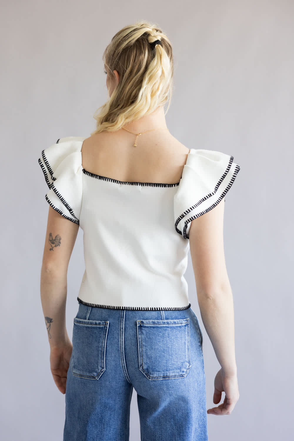 Strut & Bolt Embroidered Ruffle Sleeve Top for Women in White | K-4601-H-WHT - Image 3