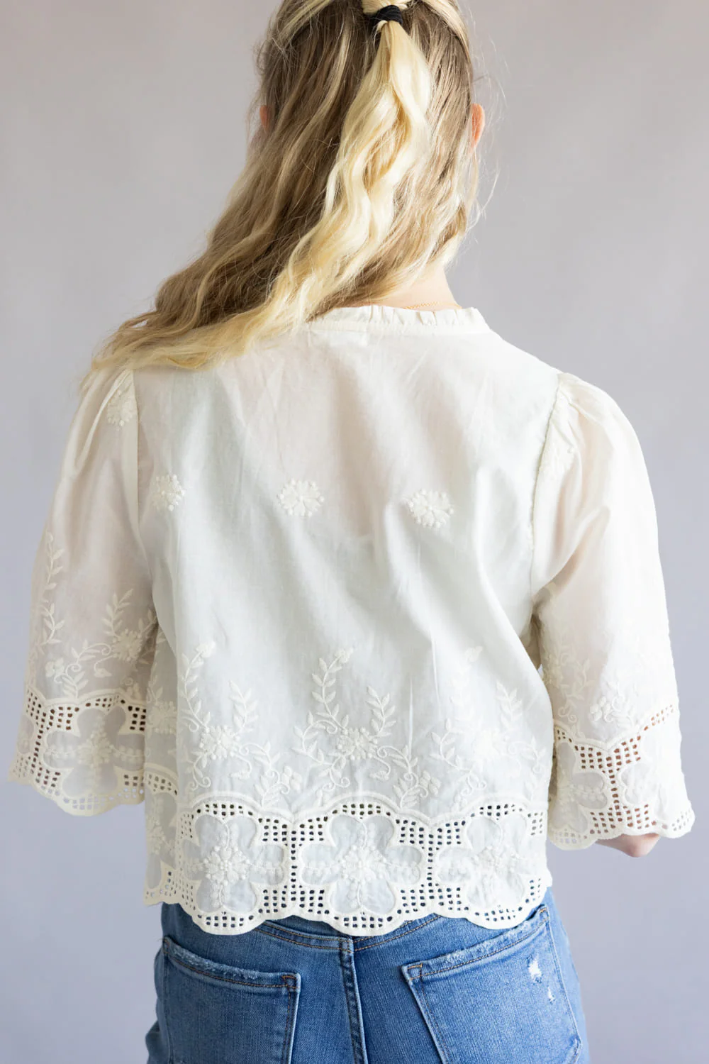 Embroidered Tie Front Top for Women in Ivory | AT2643-IRY - Image 6