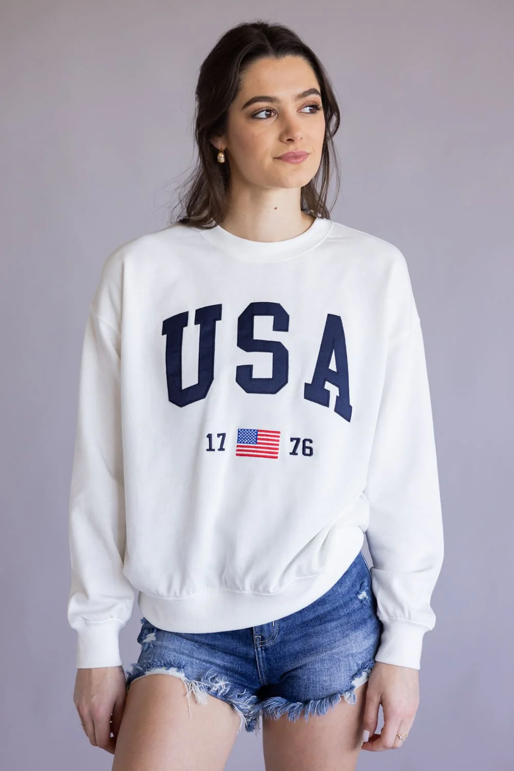 Reflex USA 1776 Flag Patch Embroidered Sweatshirt for Women - Image 3