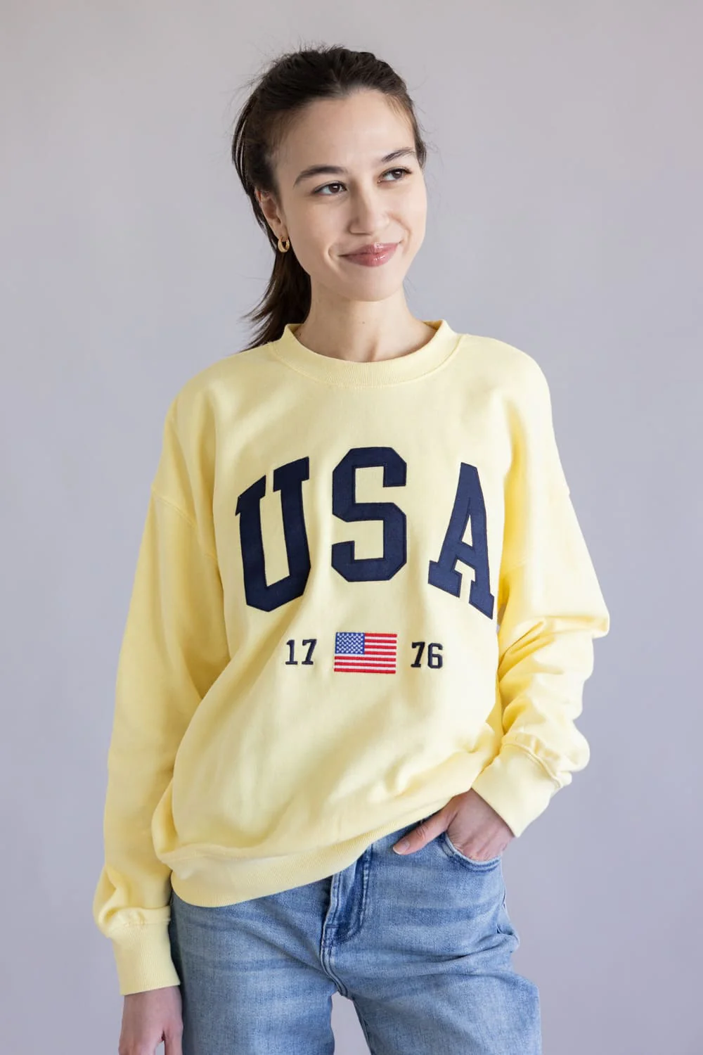 Reflex USA 1776 Flag Patch Embroidered Sweatshirt for Women - Image 2