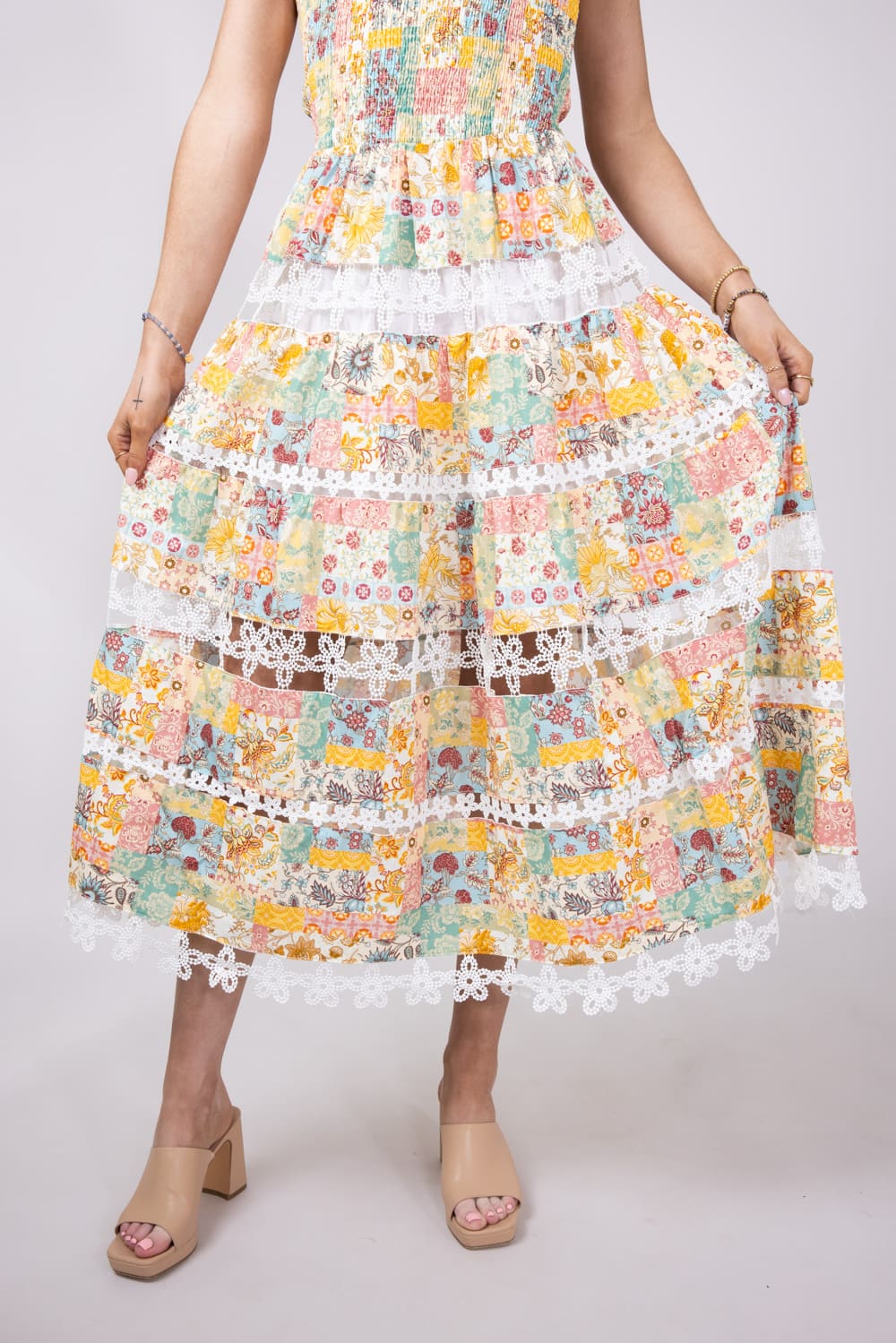 Strut & Bolt Floral Eyelet Strapless Midi Dress for Women in Yellow Multi | D-10437-H-YLW - Image 3