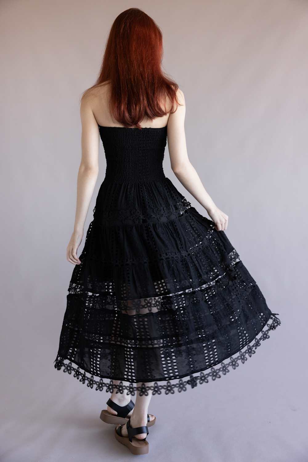 Strut & Bolt Eyelet Strapless Midi Dress for Women in Black | D-2192-H-BLK - Image 3