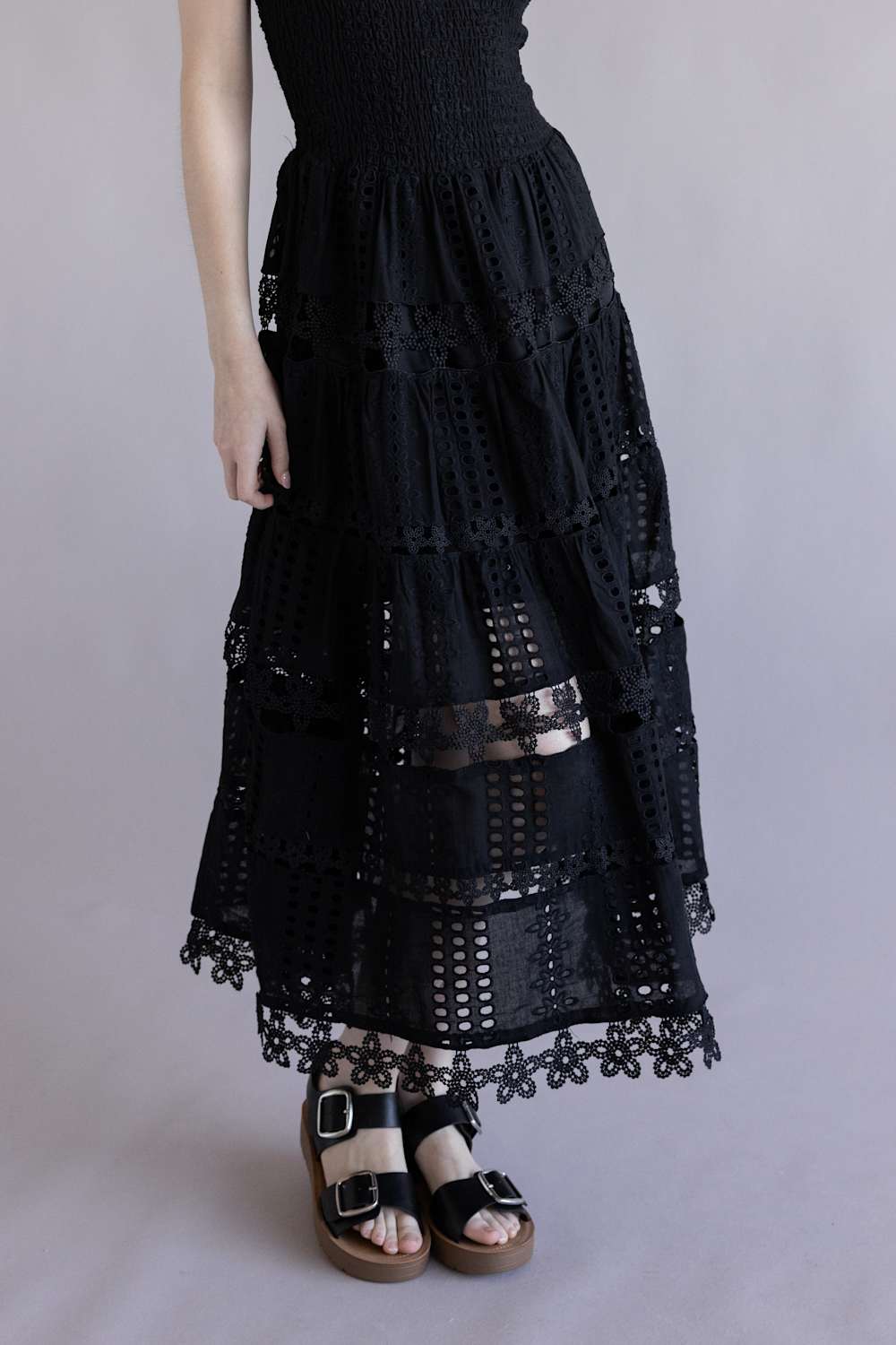 Strut & Bolt Eyelet Strapless Midi Dress for Women in Black | D-2192-H-BLK - Image 5