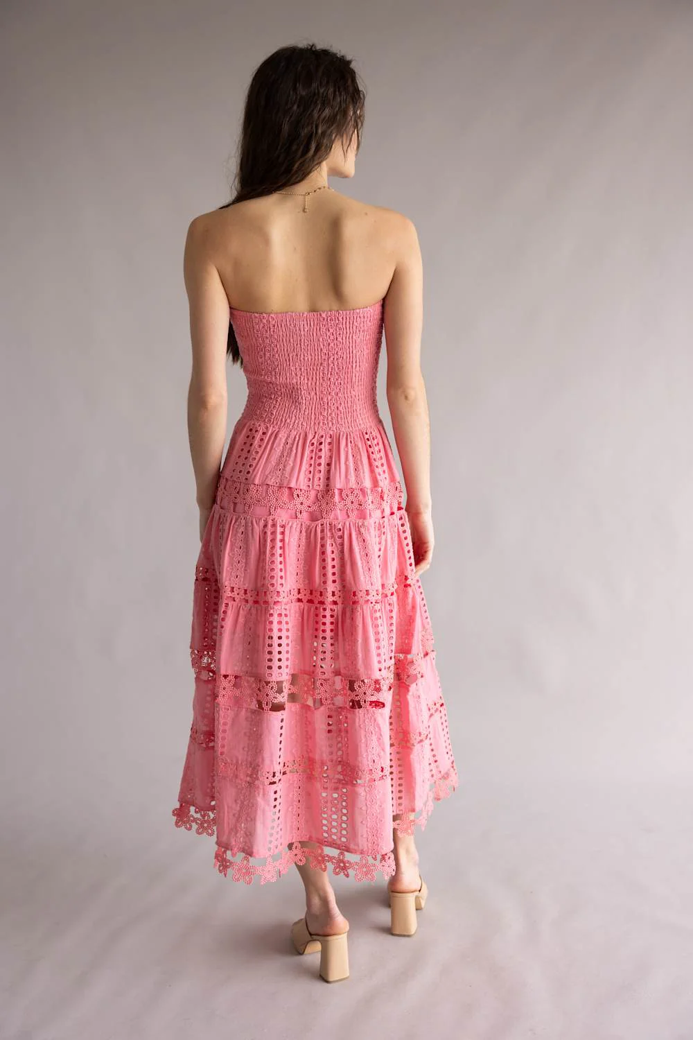 Strut & Bolt Eyelet Strapless Midi Dress for Women in Confetti Pink | D-2192-H-CNFTPNK - Image 4