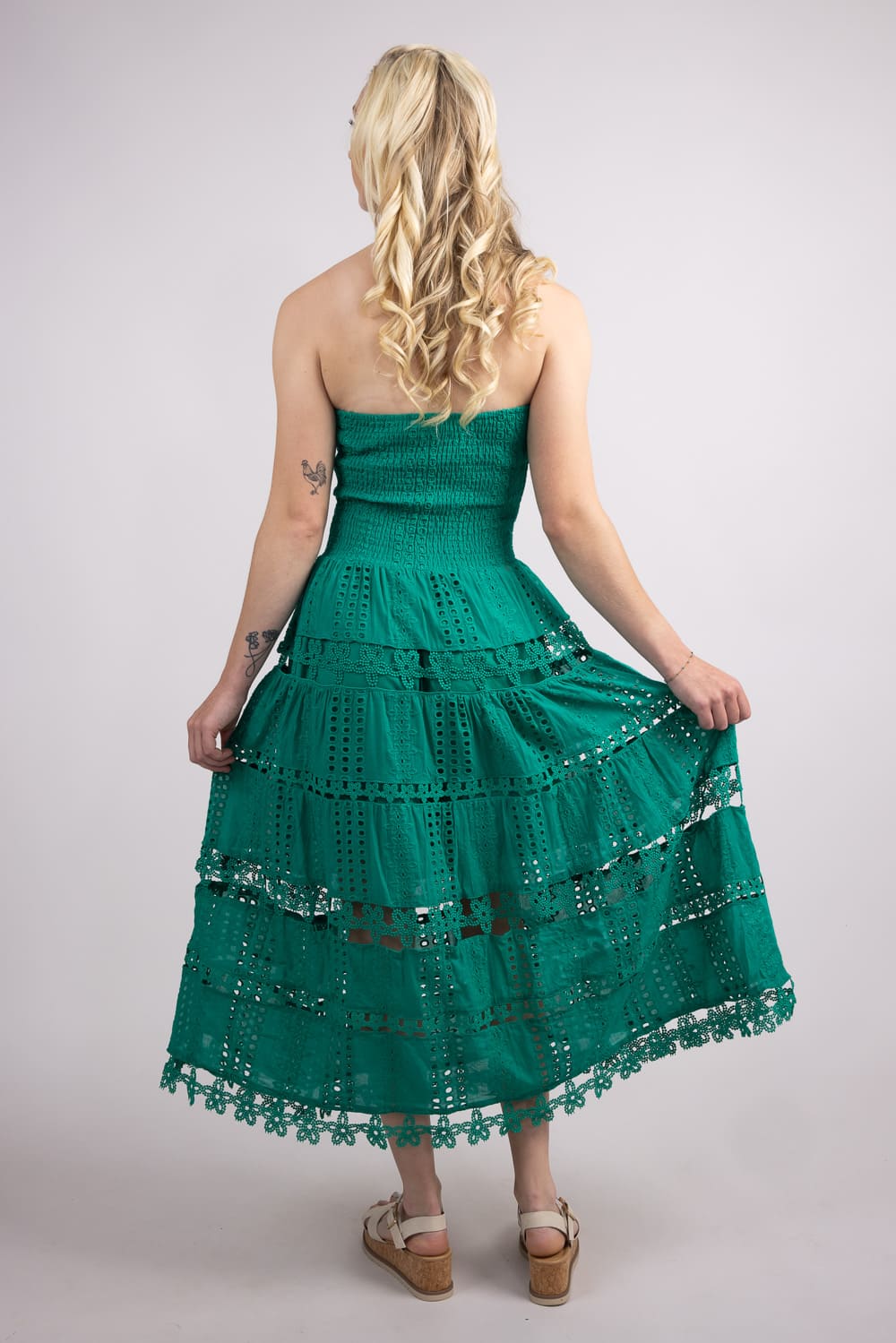 Strut & Bolt Eyelet Strapless Midi Dress for Women in Emerald | D-2192-H-EMR - Image 5