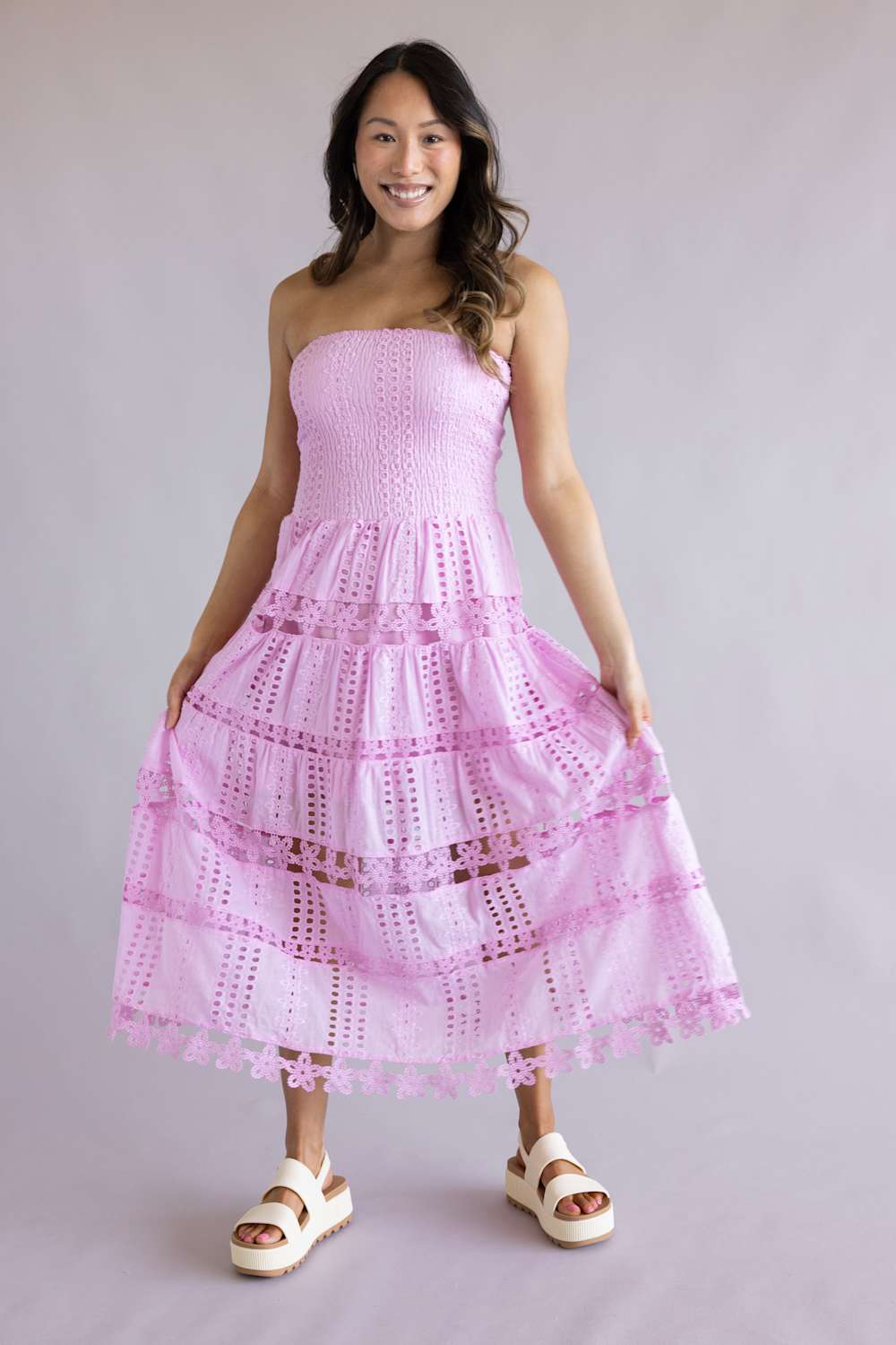 Strut & Bolt Eyelet Strapless Midi Dress for Women in Mellow Mauve | D-2192-H-MVE - Image 3