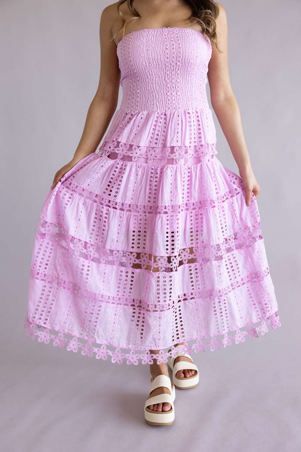 Strut & Bolt Eyelet Strapless Midi Dress for Women in Mellow Mauve | D-2192-H-MVE - Image 4
