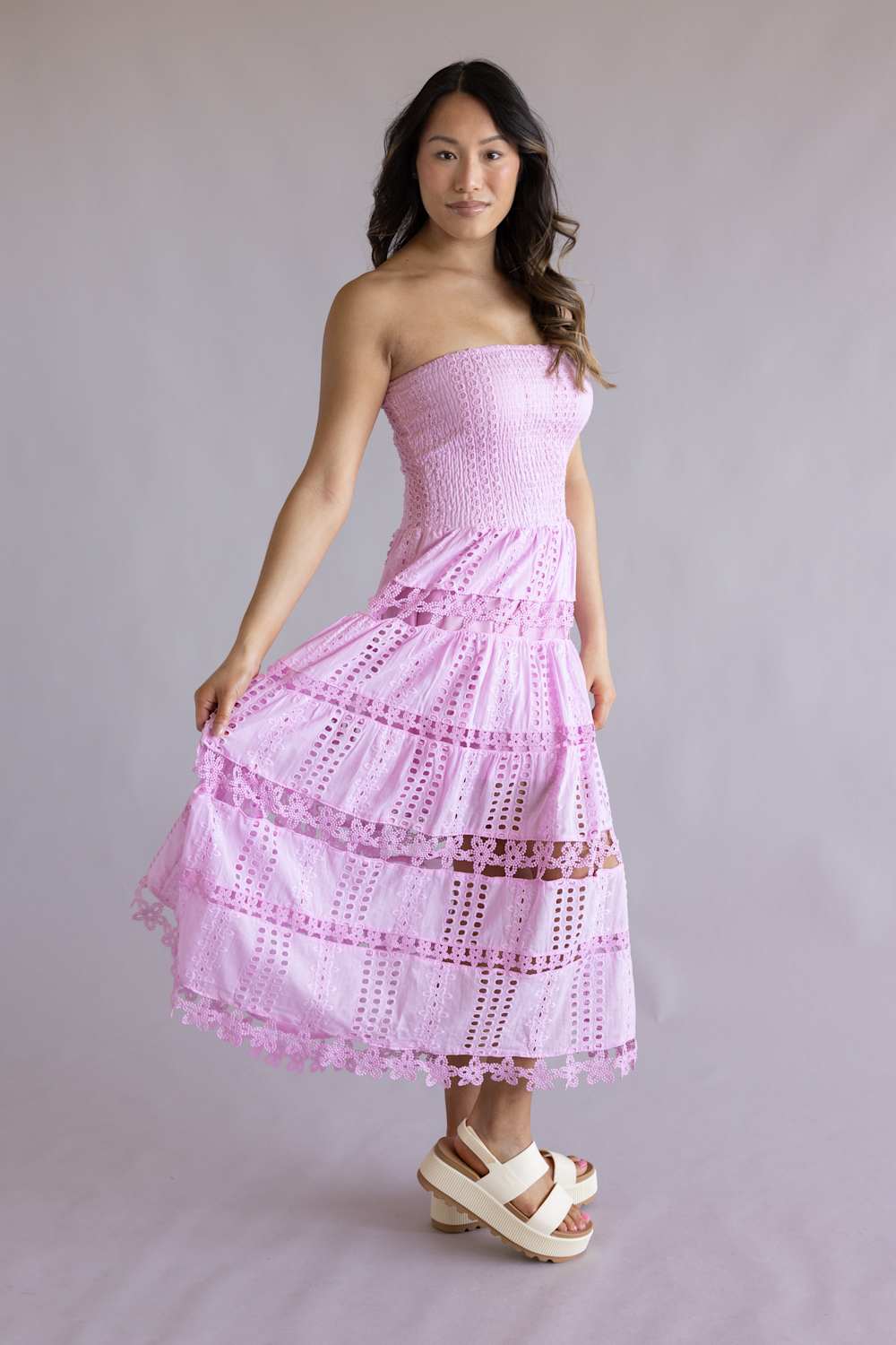 Strut & Bolt Eyelet Strapless Midi Dress for Women in Mellow Mauve | D-2192-H-MVE - Image 5
