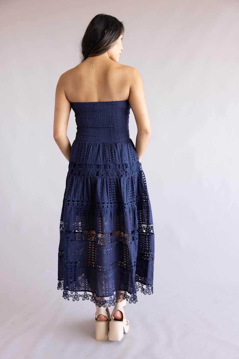 Strut & Bolt Eyelet Strapless Midi Dress for Women in Navy | D-2192-H-NVY - Image 3