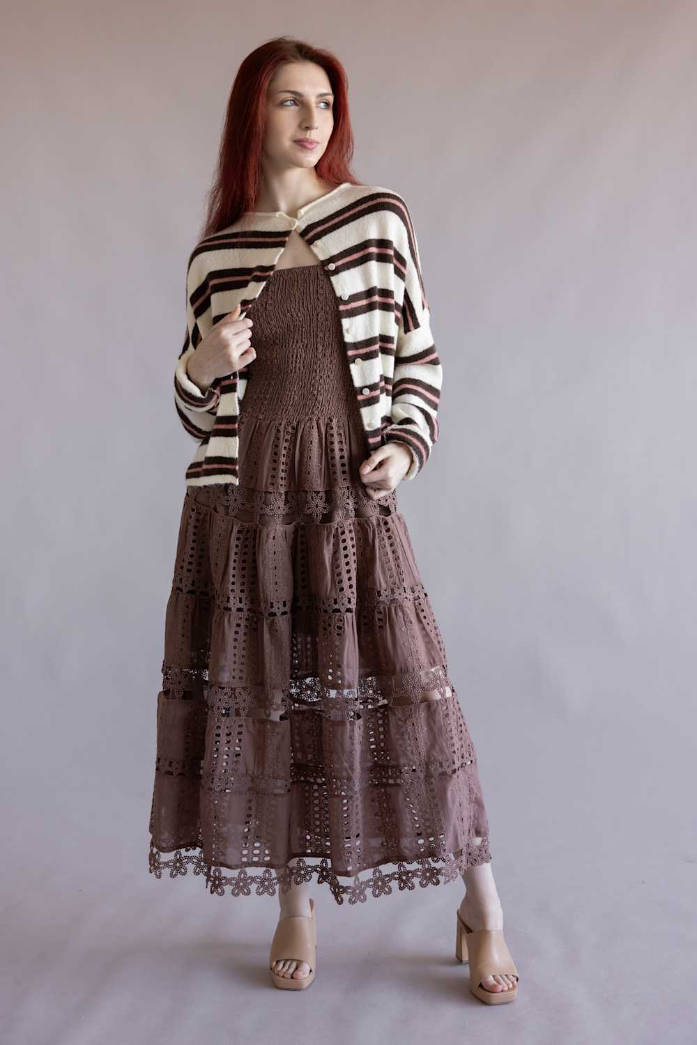 Strut & Bolt Eyelet Strapless Midi Dress for Women in Nutmeg | D-2192-H-NUT - Image 2