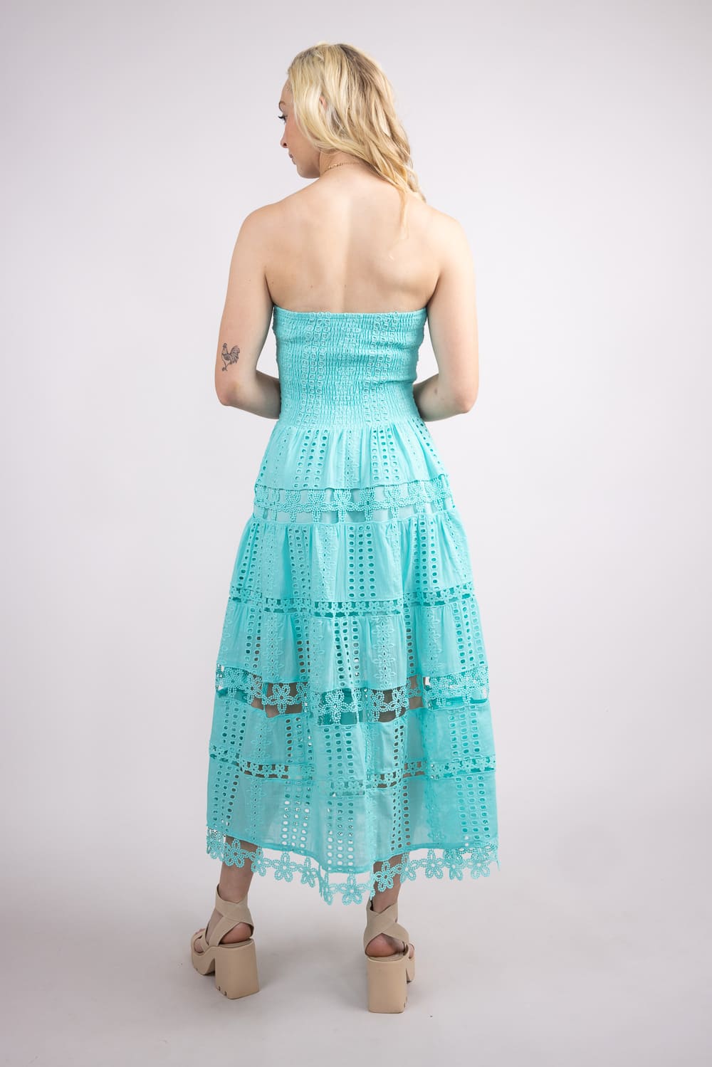 Strut & Bolt Eyelet Strapless Midi Dress for Women in Tiffany Blue | D-2192-H-TFBLU - Image 2