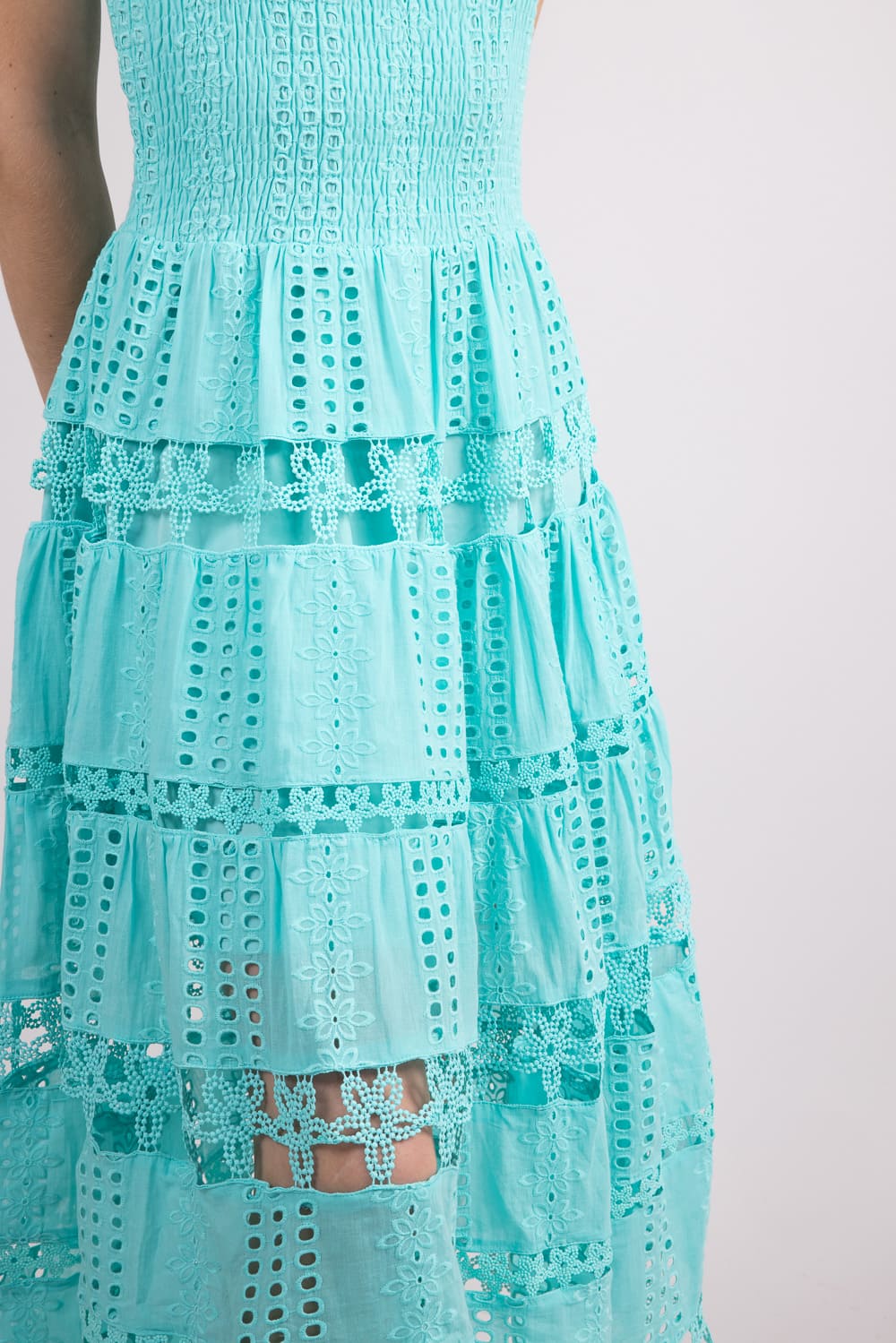 Strut & Bolt Eyelet Strapless Midi Dress for Women in Tiffany Blue | D-2192-H-TFBLU - Image 3