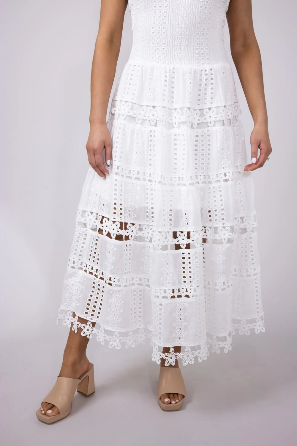 Strut & Bolt Eyelet Strapless Midi Dress for Women in White | D-2192-H-WHT - Image 4