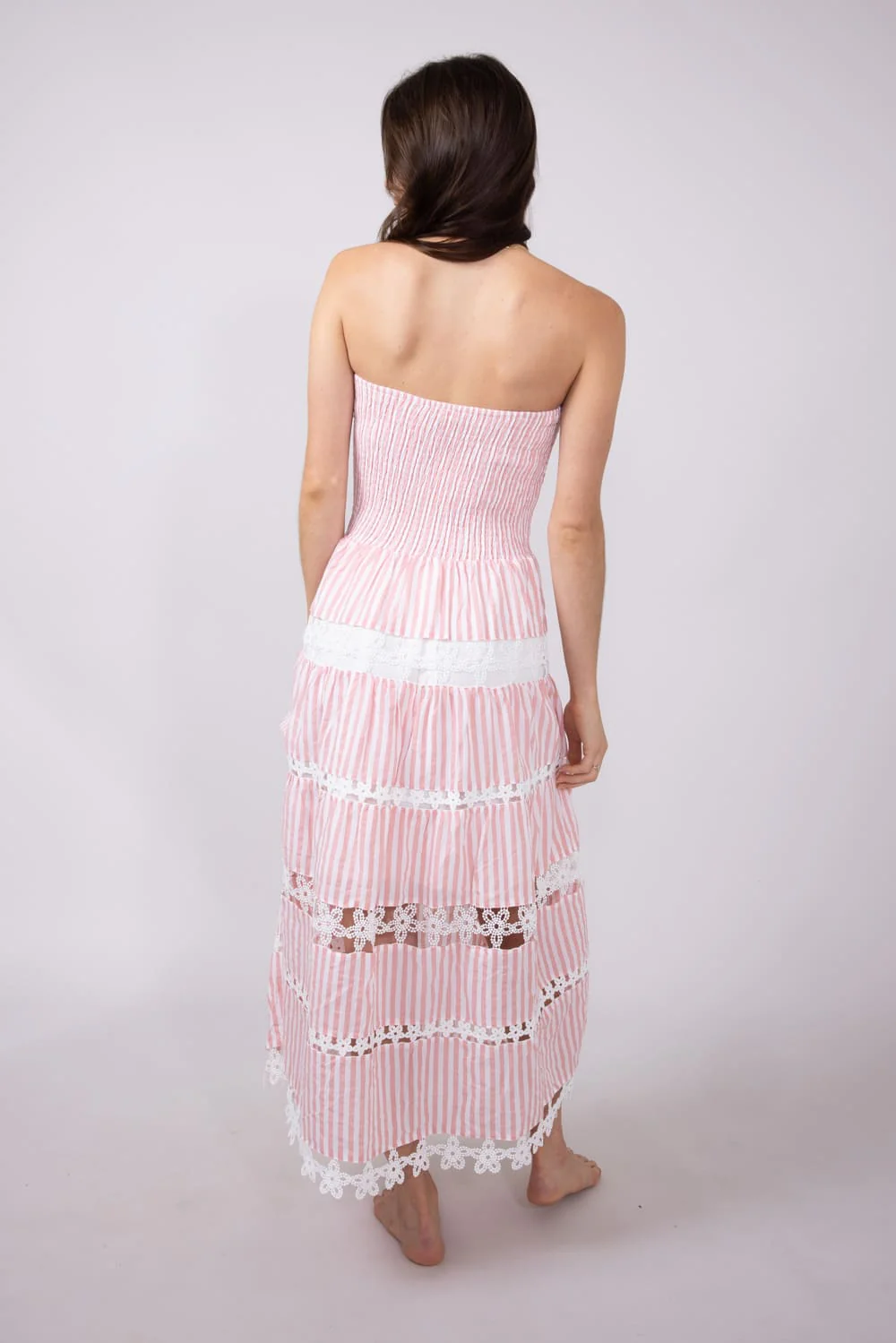 Strut & Bolt Striped Eyelet Strapless Midi Dress for Women in Pink | D-10435-H-PNK - Image 4