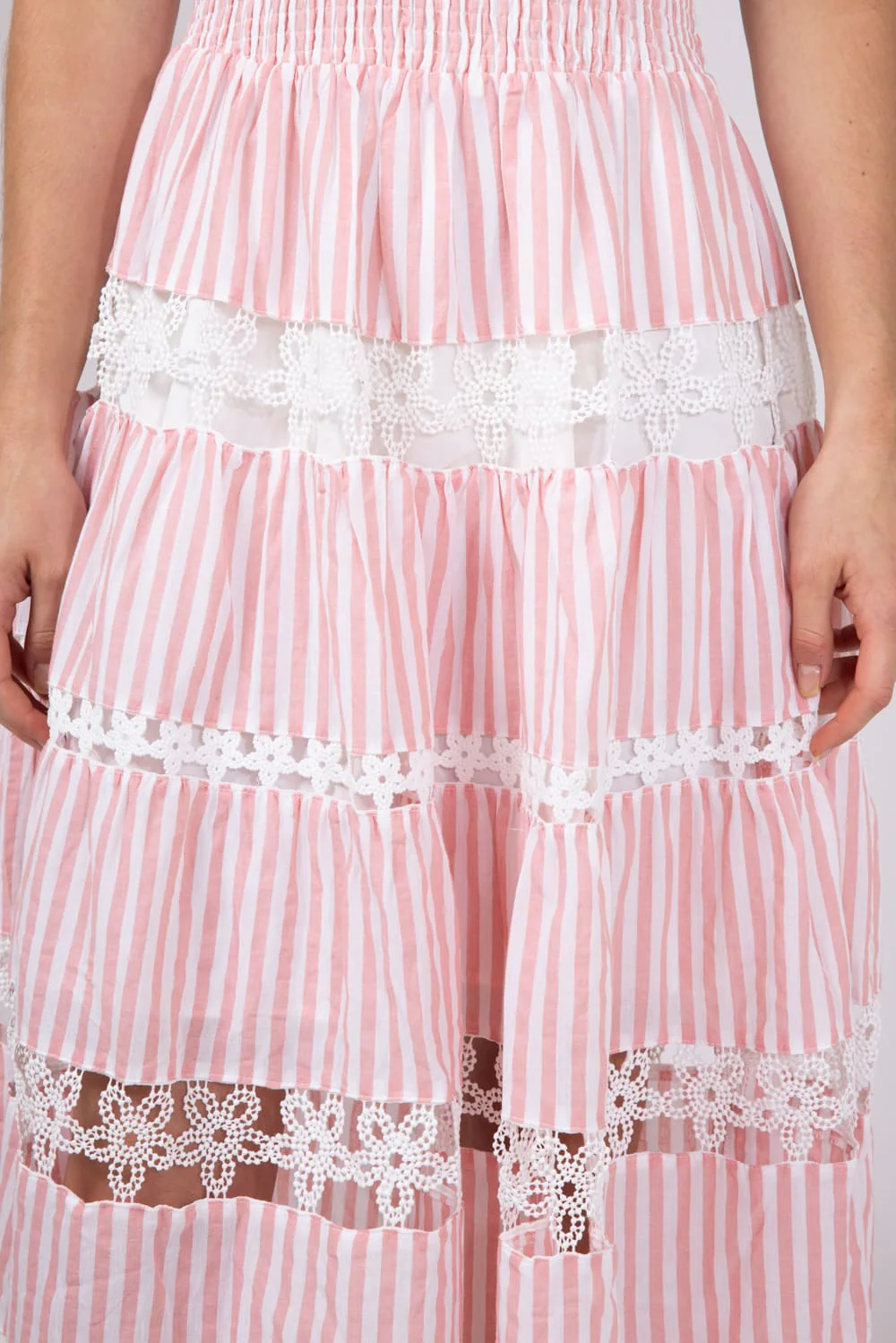 Strut & Bolt Striped Eyelet Strapless Midi Dress for Women in Pink | D-10435-H-PNK - Image 5