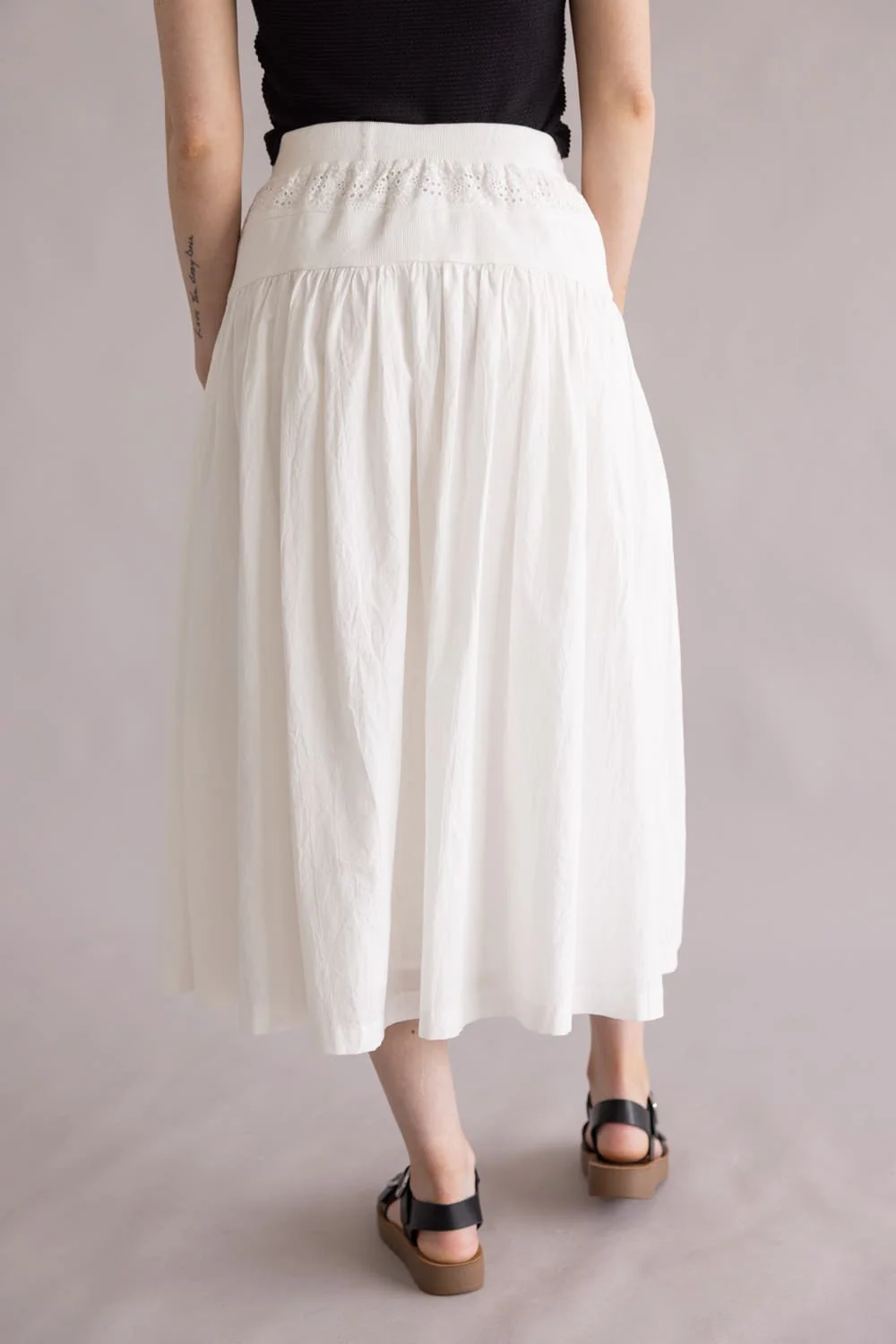 Eyelet Tie Waist Midi Skirt for Women in White | S25416-OFFWHITE - Image 5