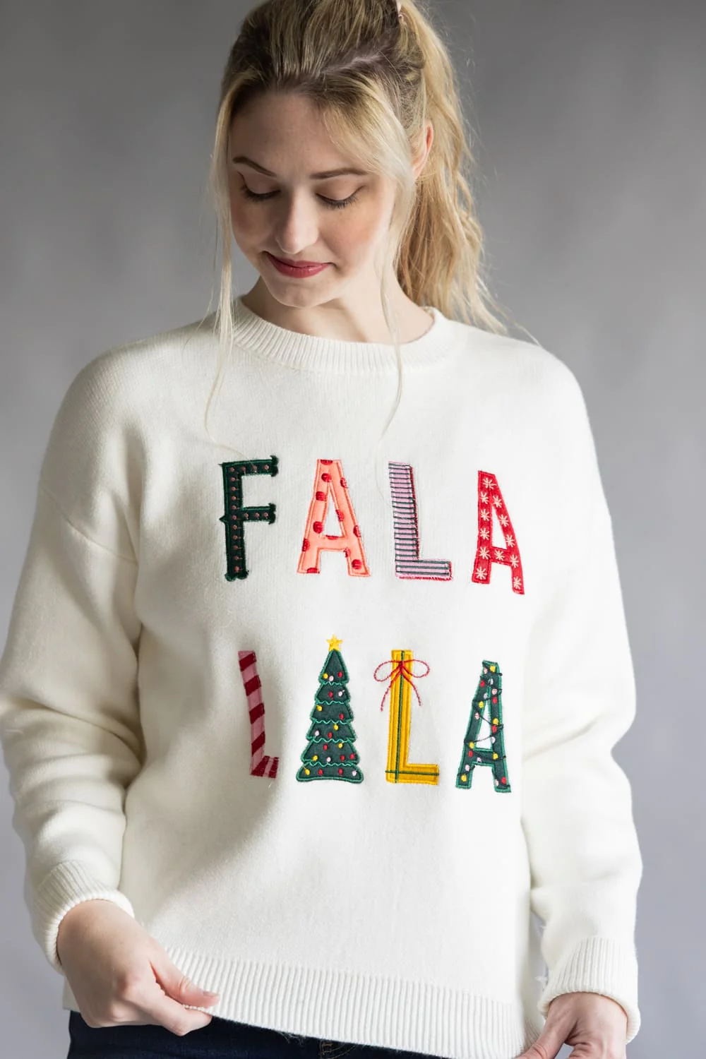 Fa La La Embroidered Sweater for Women in White | CL21066-WHITE - Image 2
