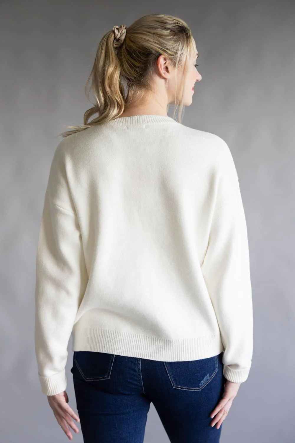 Fa La La Embroidered Sweater for Women in White | CL21066-WHITE - Image 3