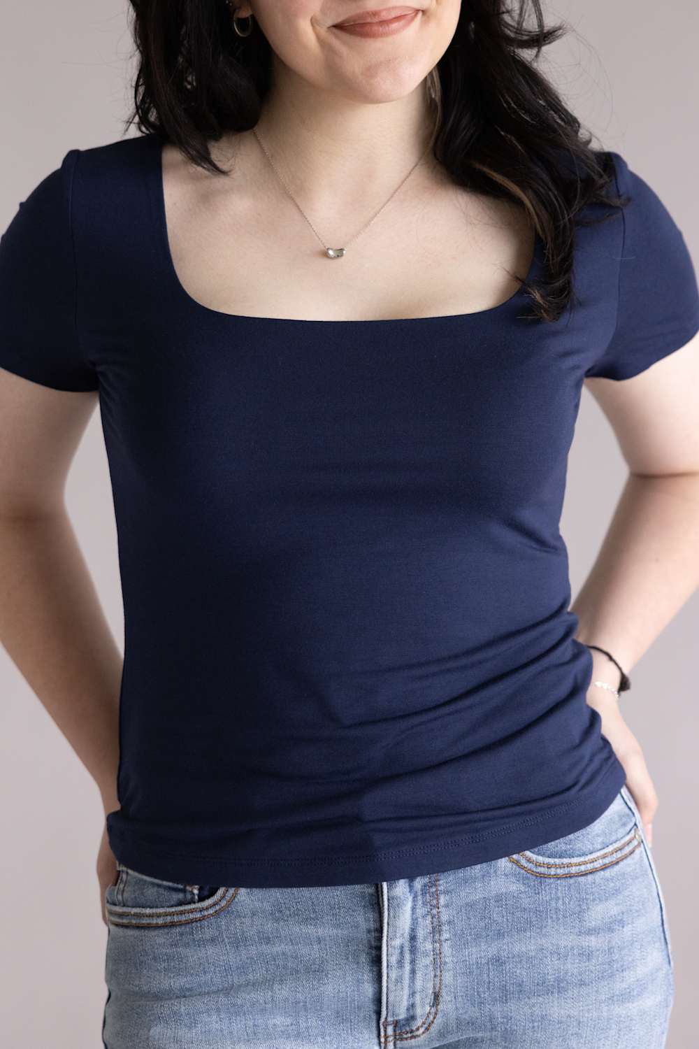 Final Touch Double Layer Knit T-Shirt for Women in Navy | VT30991-NAVY - Image 2