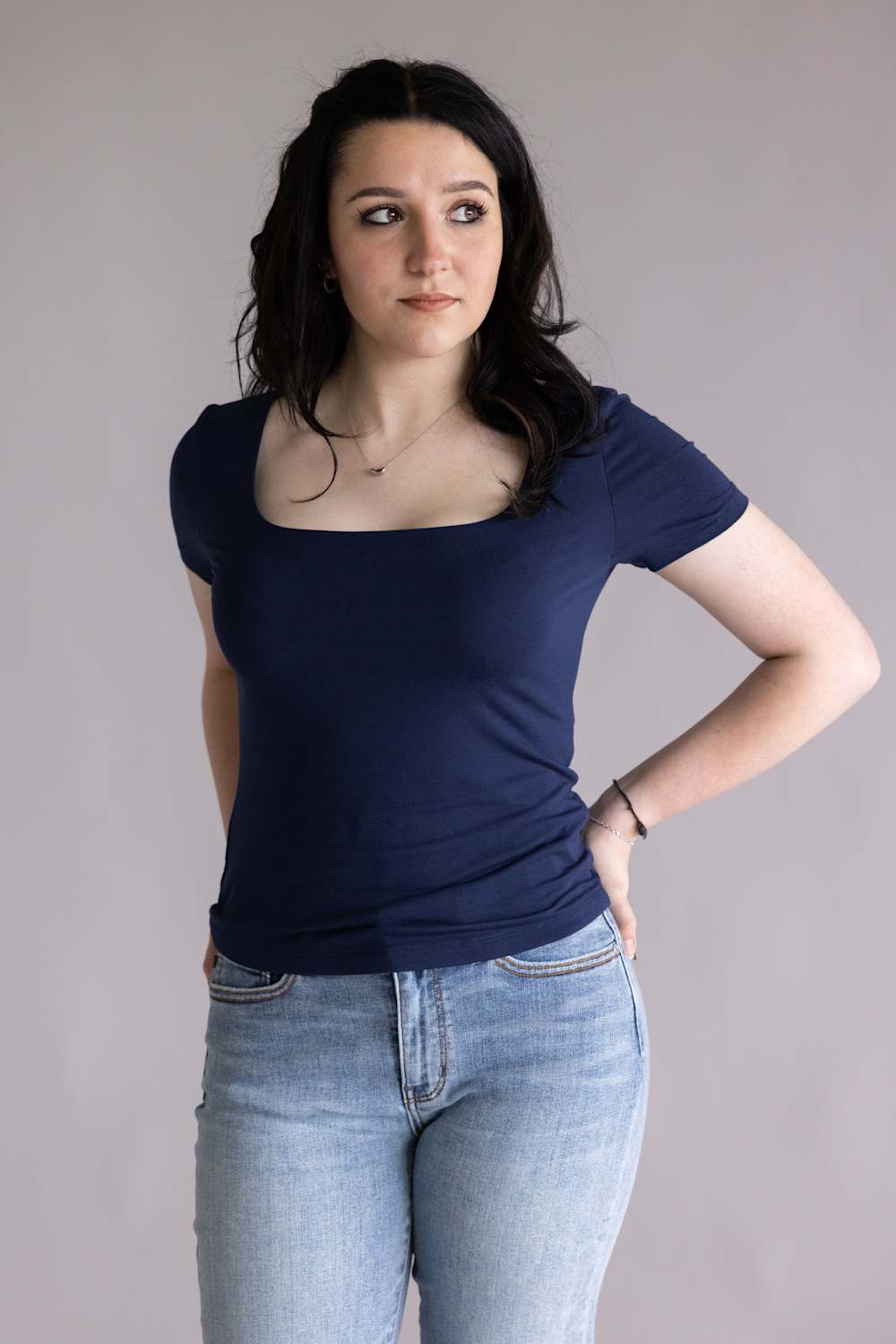 Final Touch Double Layer Knit T-Shirt for Women in Navy | VT30991-NAVY - Image 4