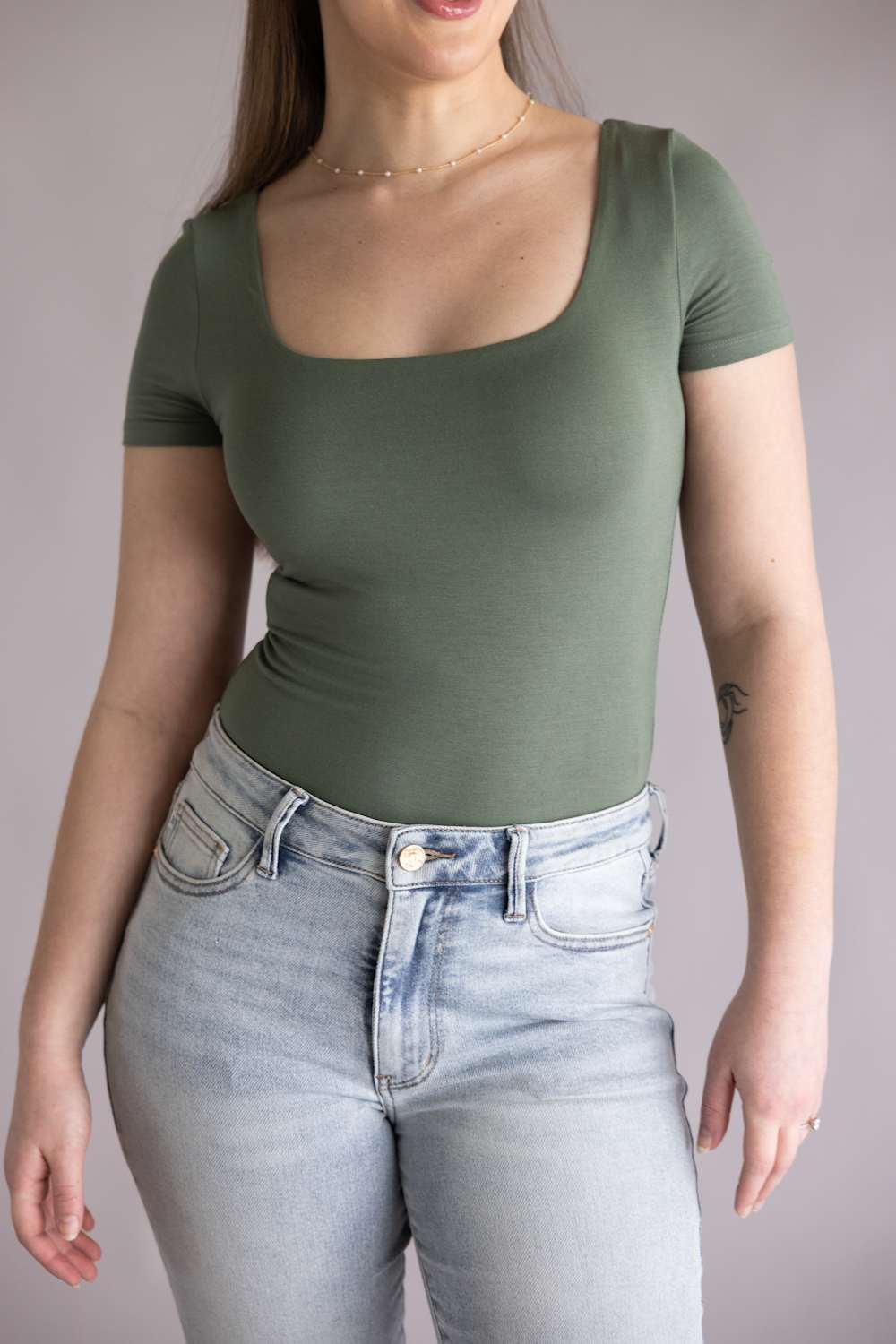 Final Touch Double Layer Knit T-Shirt for Women in Olive | VT30991-OLIVEPI - Image 4