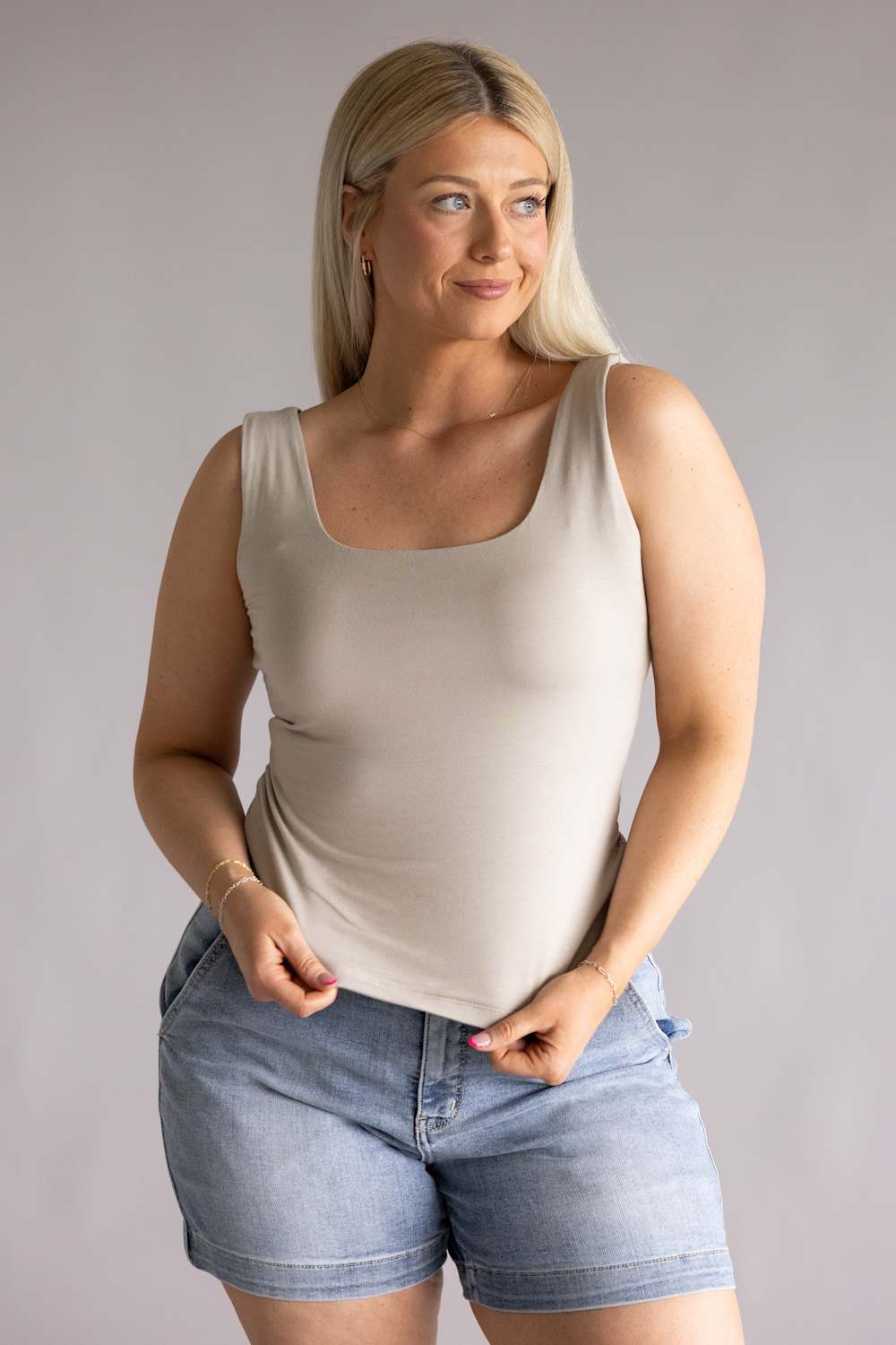 Final Touch Double Layer Tank Top for Women in Fog | VT16608-FOG - Image 3
