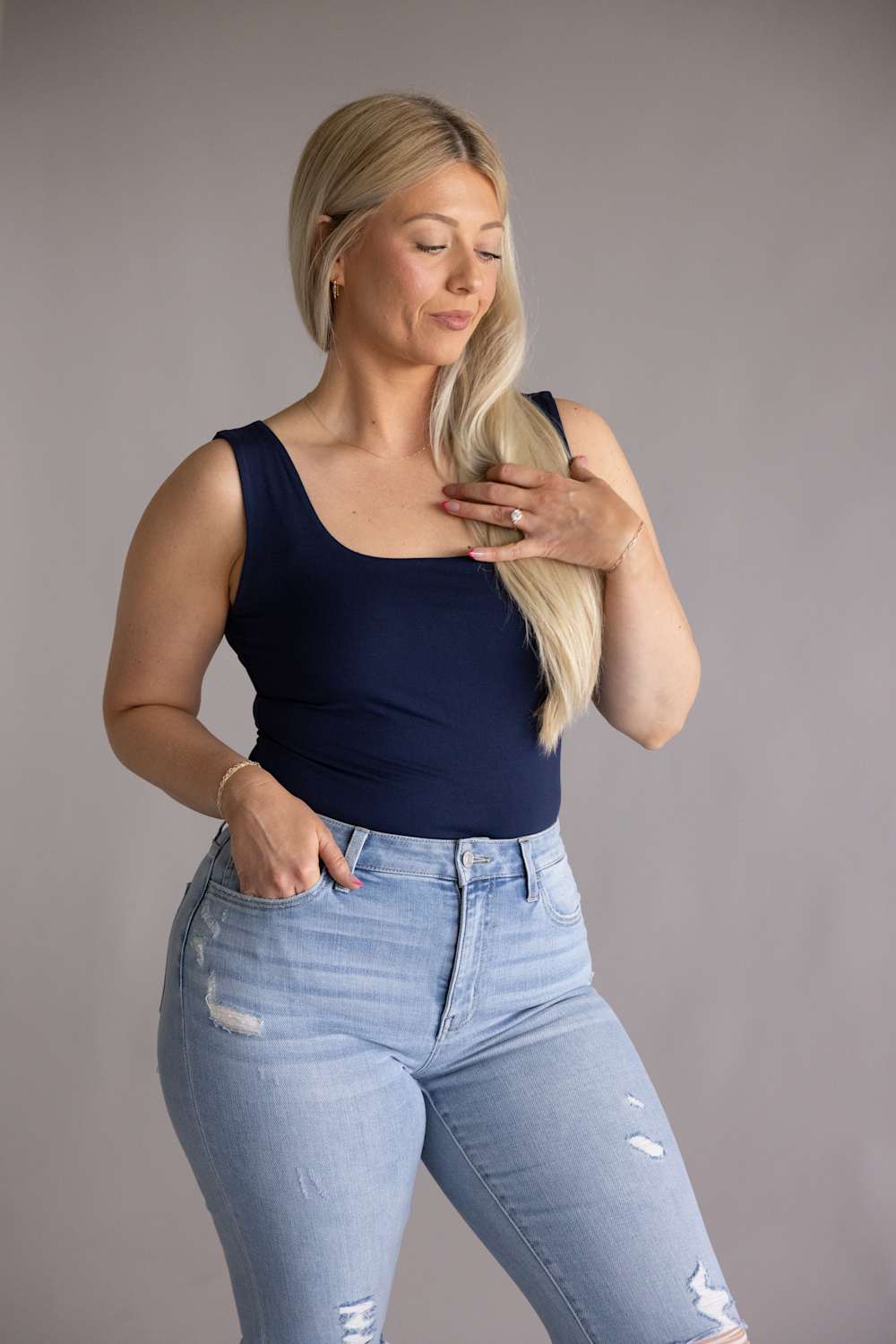 Final Touch Double Layer Tank Top for Women in Navy | VT16608-NAVY - Image 2