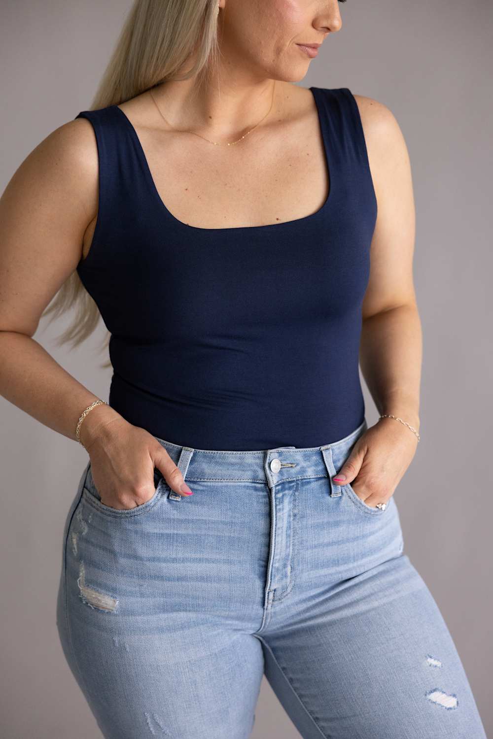 Final Touch Double Layer Tank Top for Women in Navy | VT16608-NAVY - Image 4