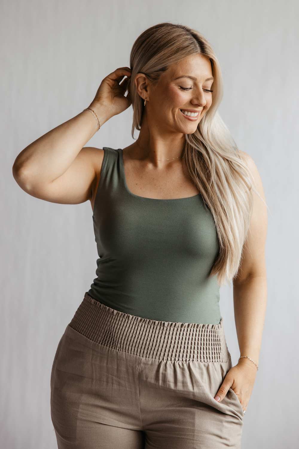 Final Touch Double Layer Tank Top for Women in Olive | VT16608-OLIVEPI - Image 2