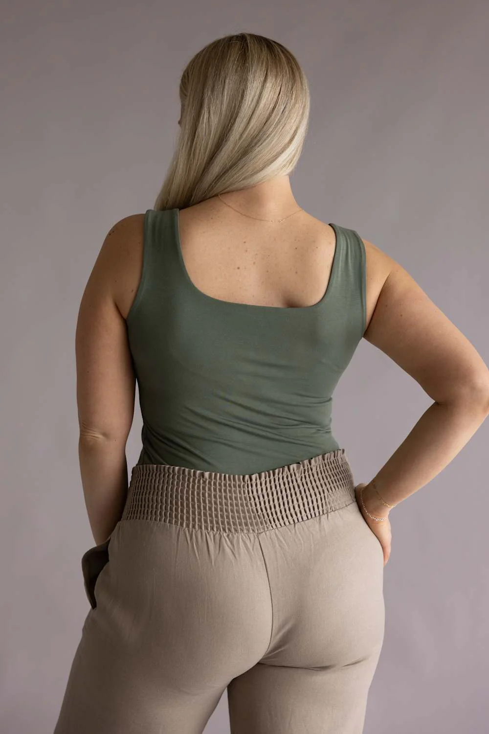 Final Touch Double Layer Tank Top for Women in Olive | VT16608-OLIVEPI - Image 3