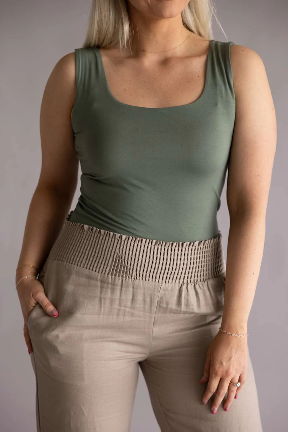Final Touch Double Layer Tank Top for Women in Olive | VT16608-OLIVEPI - Image 4
