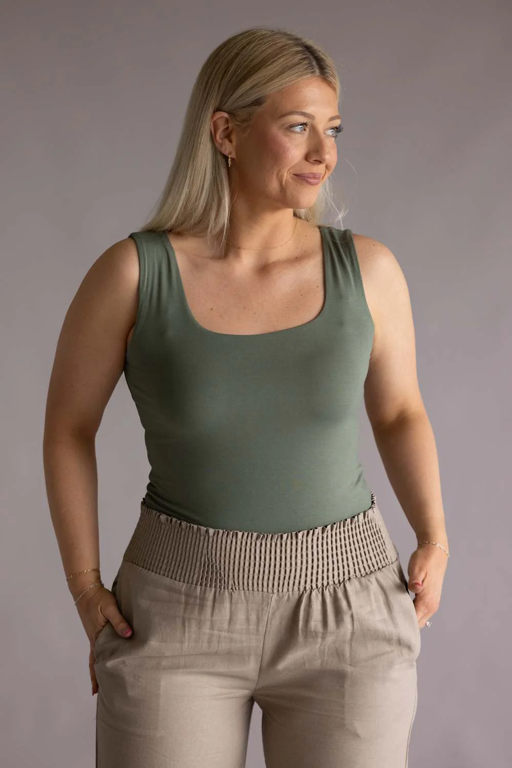 Final Touch Double Layer Tank Top for Women in Olive | VT16608-OLIVEPI - Image 5